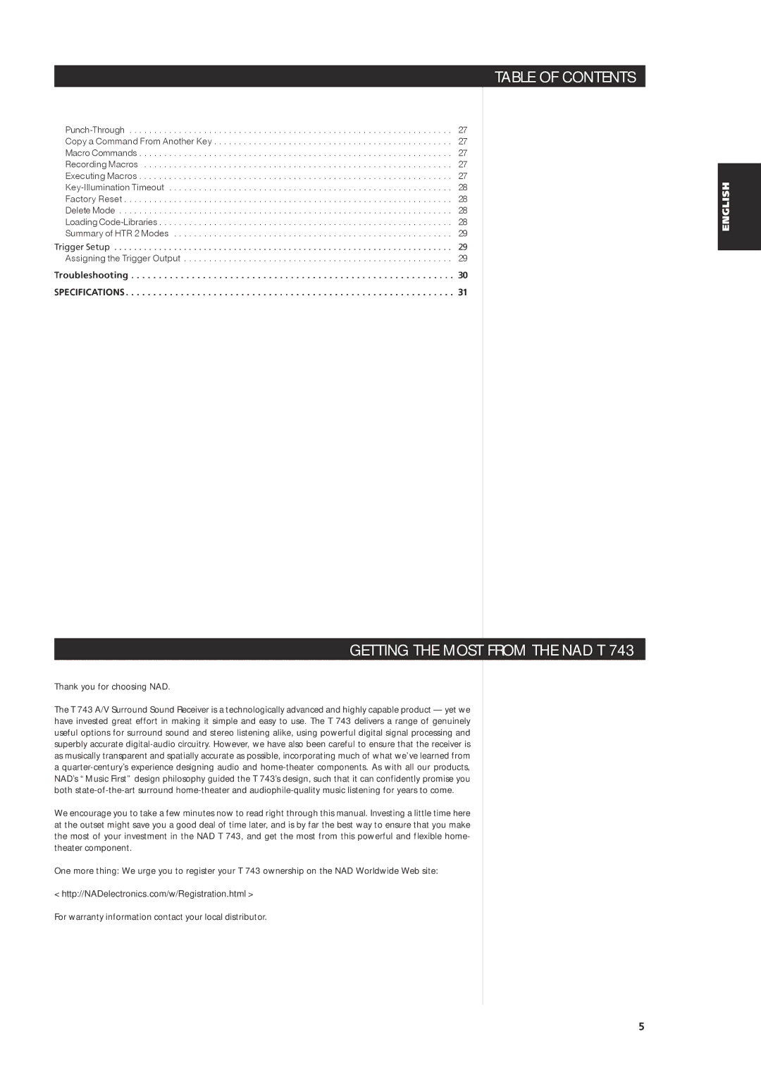 NAD T 743 owner manual Getting the Most from the NAD T, Troubleshooting Specifications 