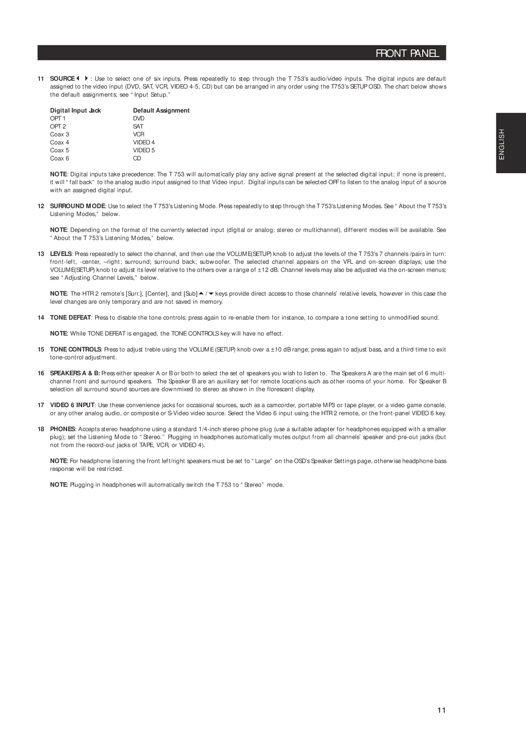 NAD T 753 owner manual Digital Input Jack 