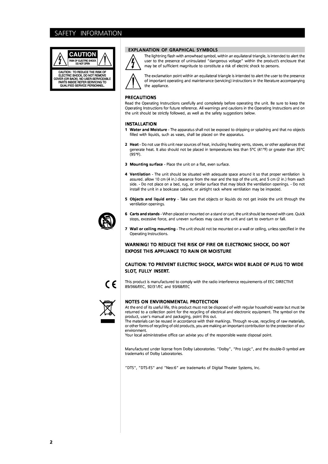 NAD T 754 owner manual Safety Information, Explanation Of Graphical Symbols, Precautions, Installation, Slot, Fully Insert 