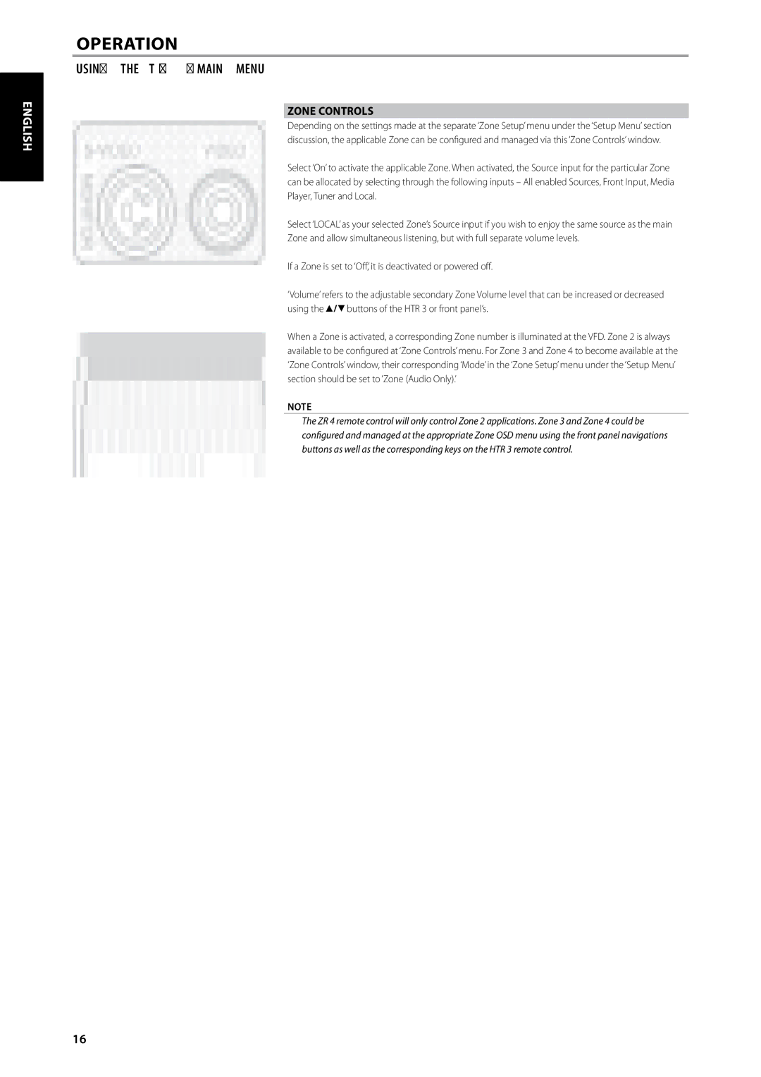 NAD T 765 owner manual Zone Controls 