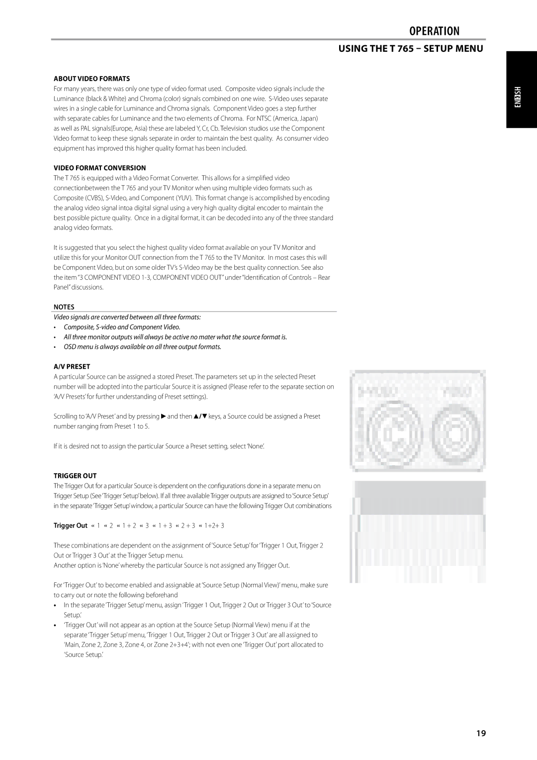 NAD T 765 owner manual About Video Formats, Video Format Conversion, Preset, Trigger Out 