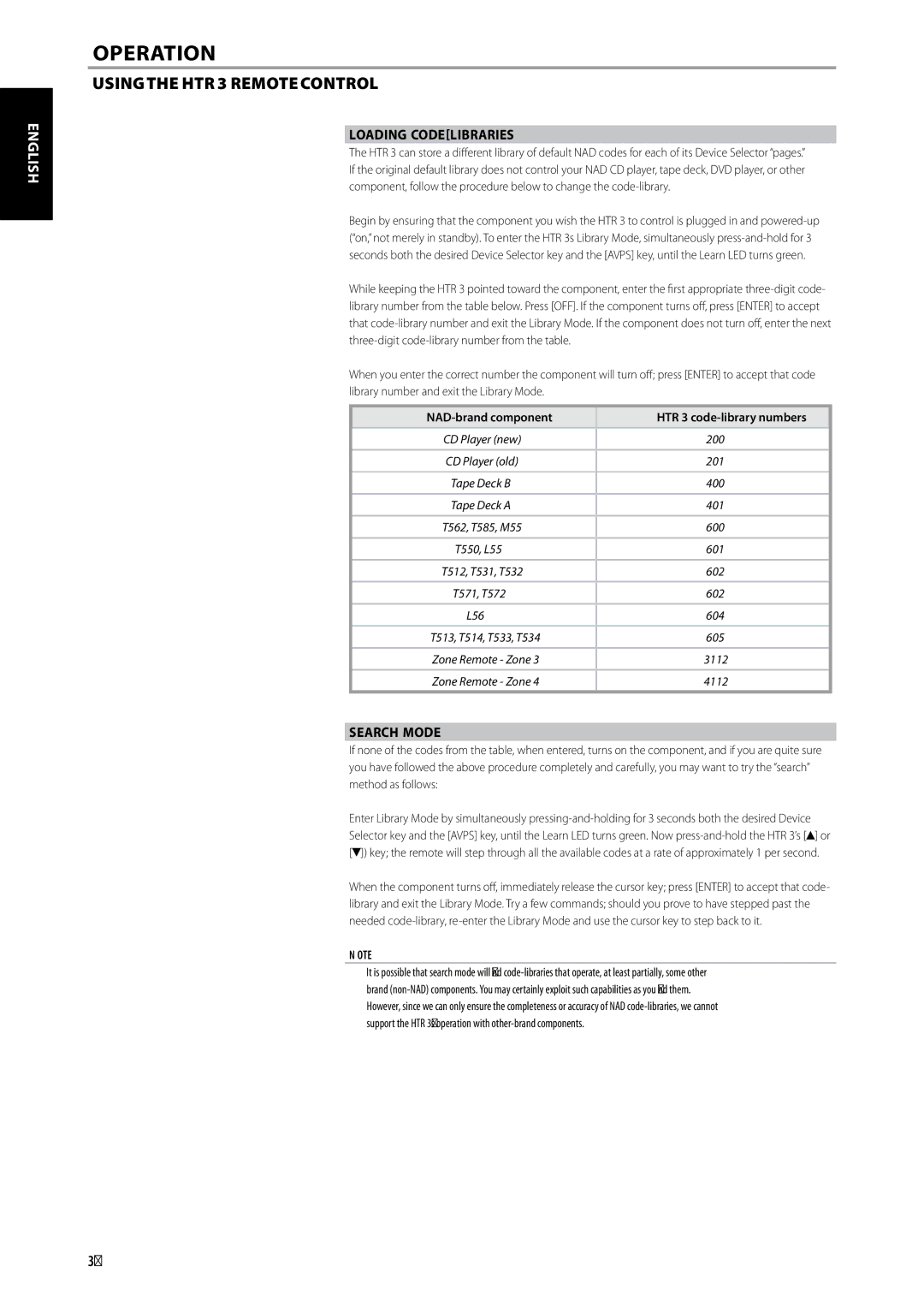 NAD T 765 owner manual Loading Code-Libraries, Search Mode, NAD-brand component 