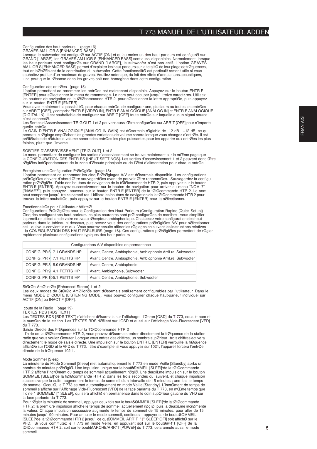 NAD T 773 owner manual Configuration des haut-parleurs, Configuration des entrées, Enregistrer une Configuration Préréglée 