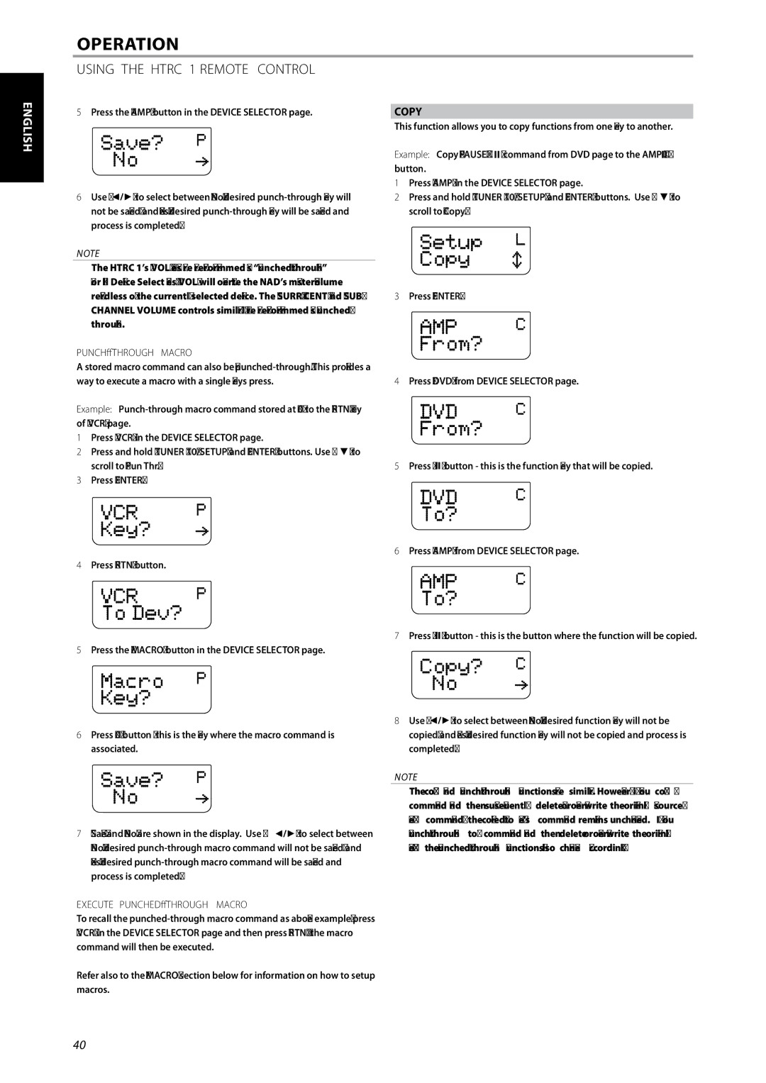 NAD T175 owner manual Copy, PUNCH-THROUGH Macro, Execute PUNCHED-THROUGH Macro 