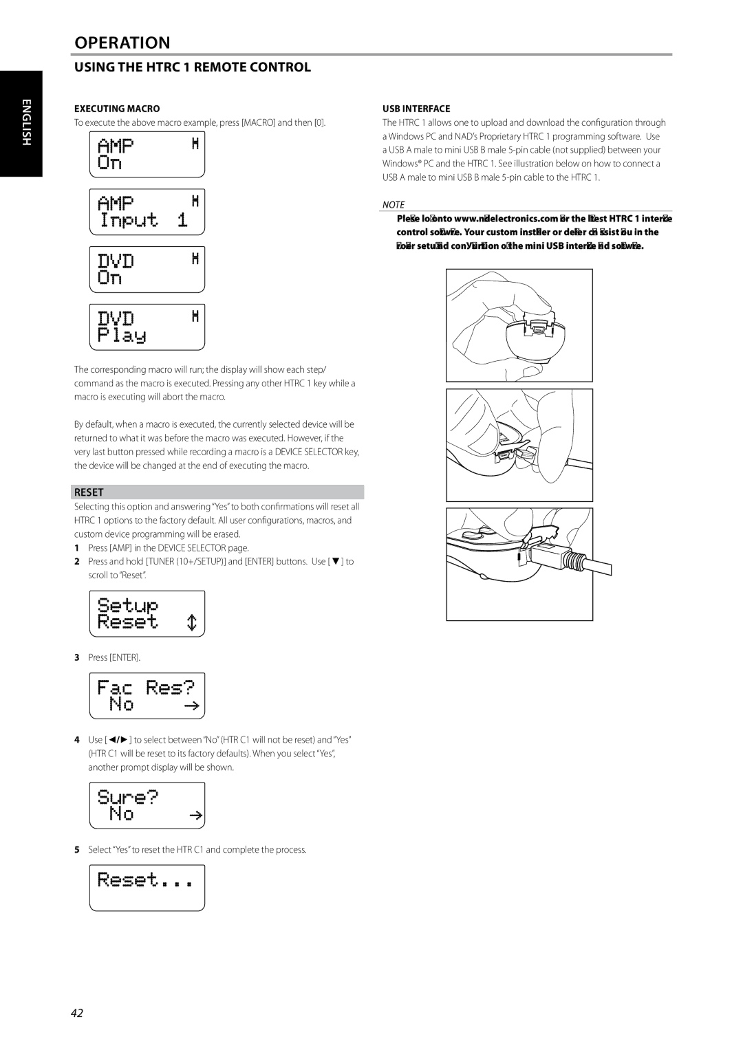 NAD T175 owner manual English Français Español Italiano Deutsch, Nederlands Svenska Русский, Executing Macro, USB Interface 