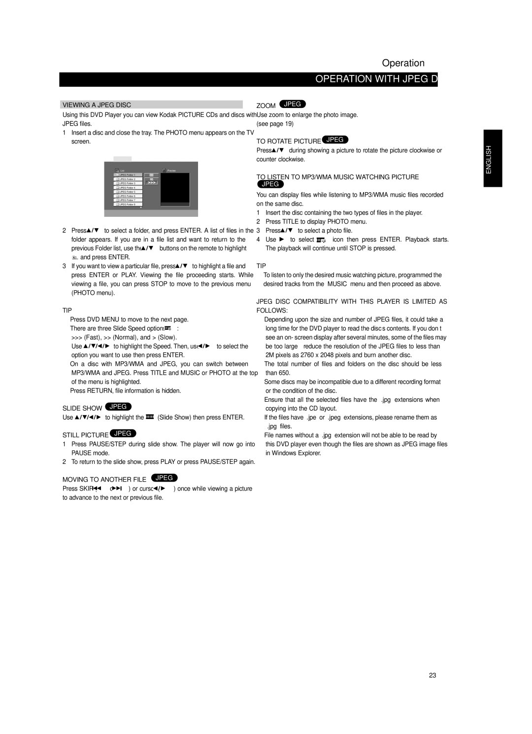 NAD T514 owner manual Operation with Jpeg Disc 