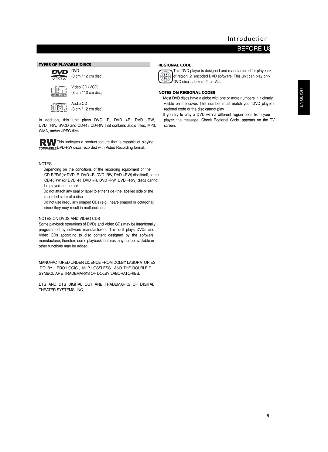 NAD T514 owner manual Types of Playable Discs, Regional Code 