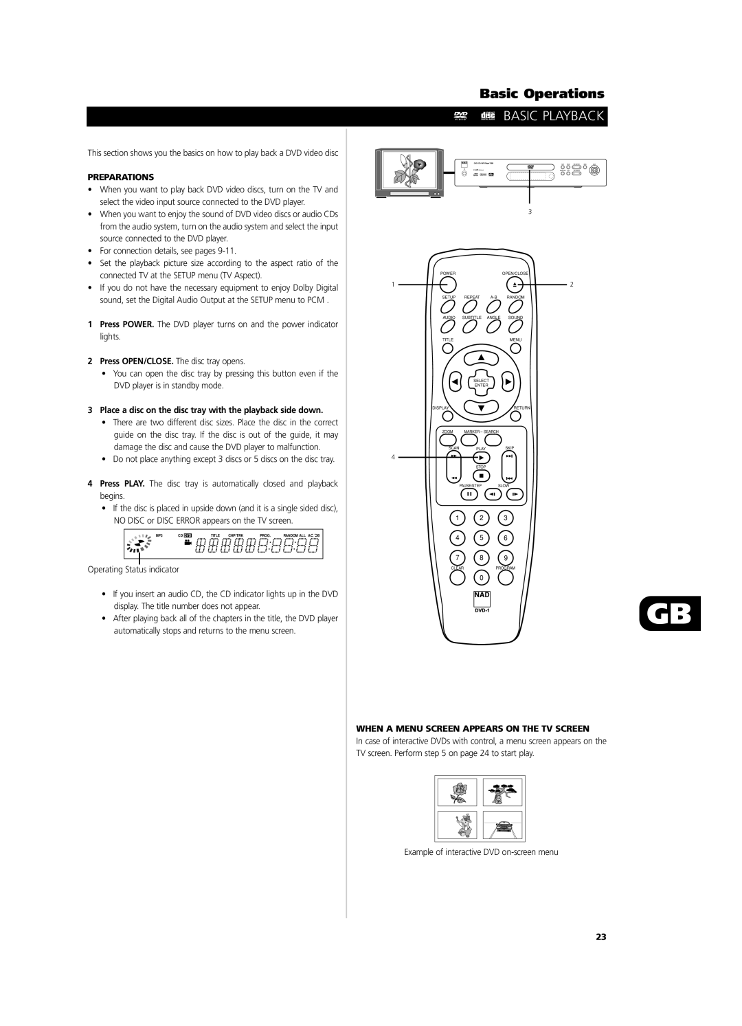 NAD T531 owner manual Basic Operations, Basic Playback, Preparations, When a Menu Screen Appears on the TV Screen 