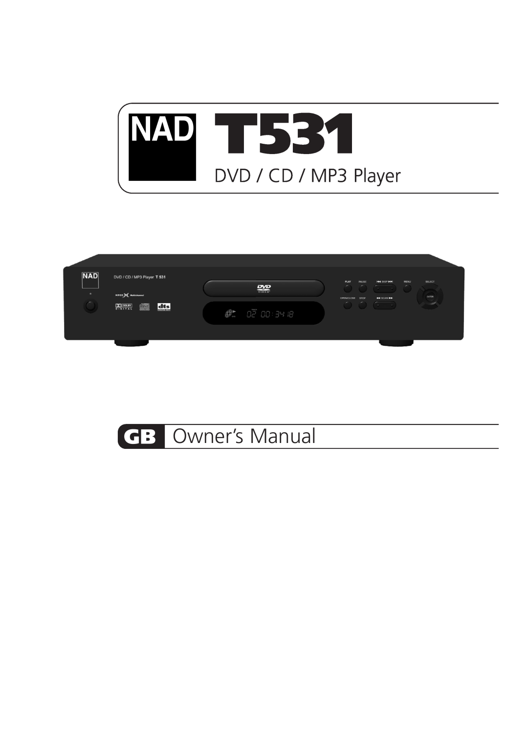 NAD T531 owner manual Gb F D S, DVD / CD / MP3 Player 