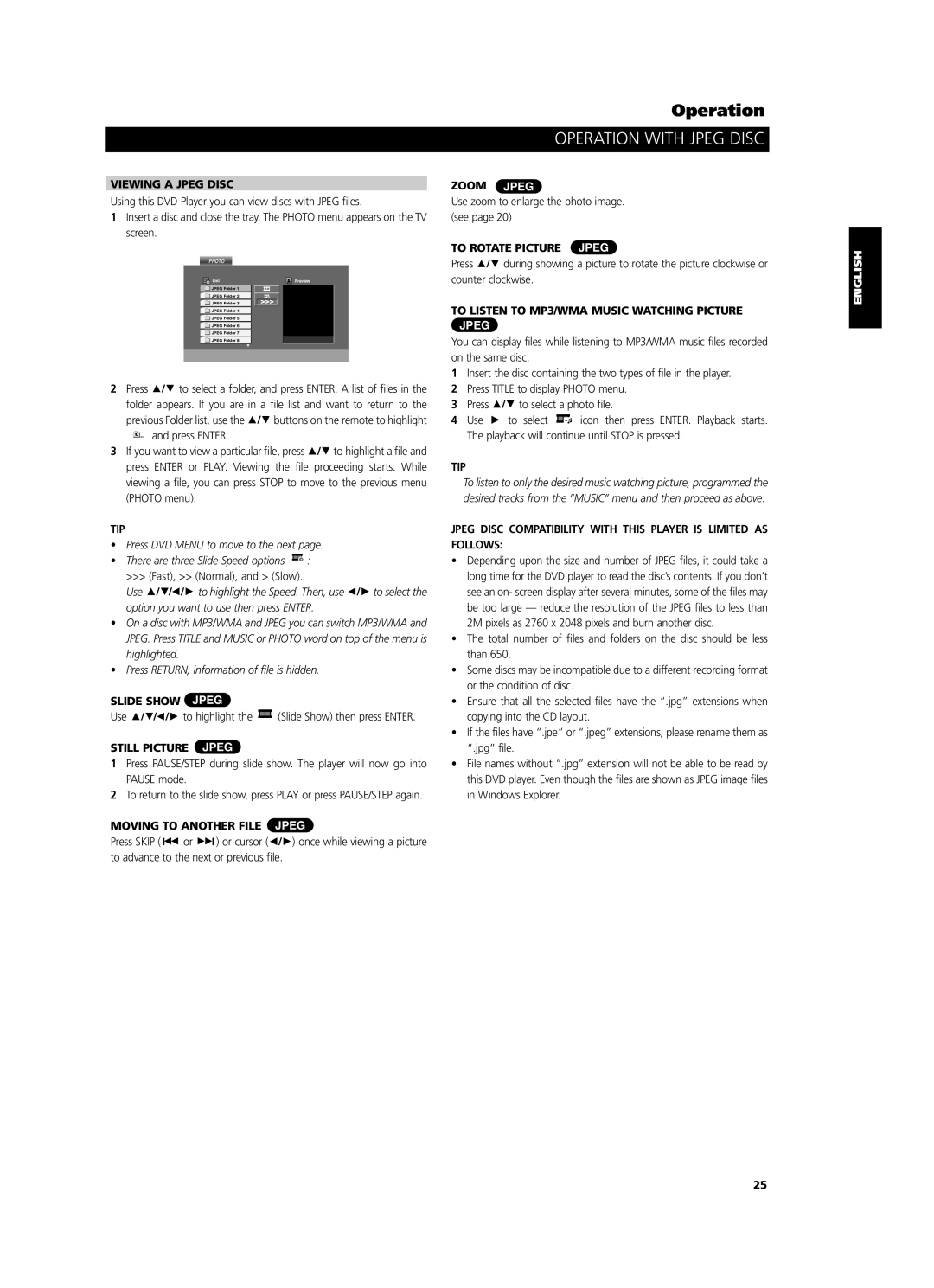 NAD T534 owner manual Operation with Jpeg Disc 