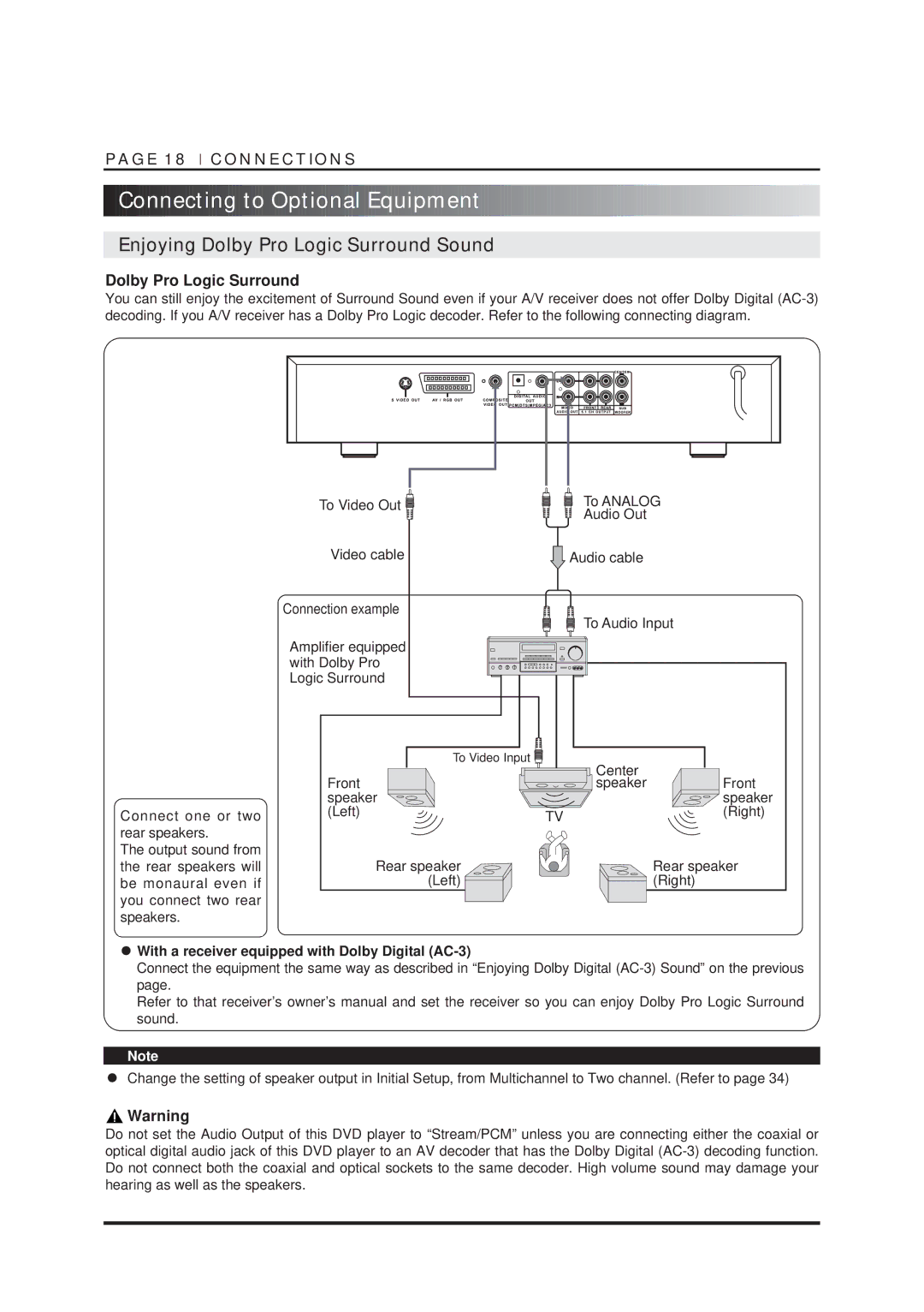 NAD T550DVD owner manual Enjoying Dolby Pro Logic Surround Sound, With a receiver equipped with Dolby Digital AC-3 