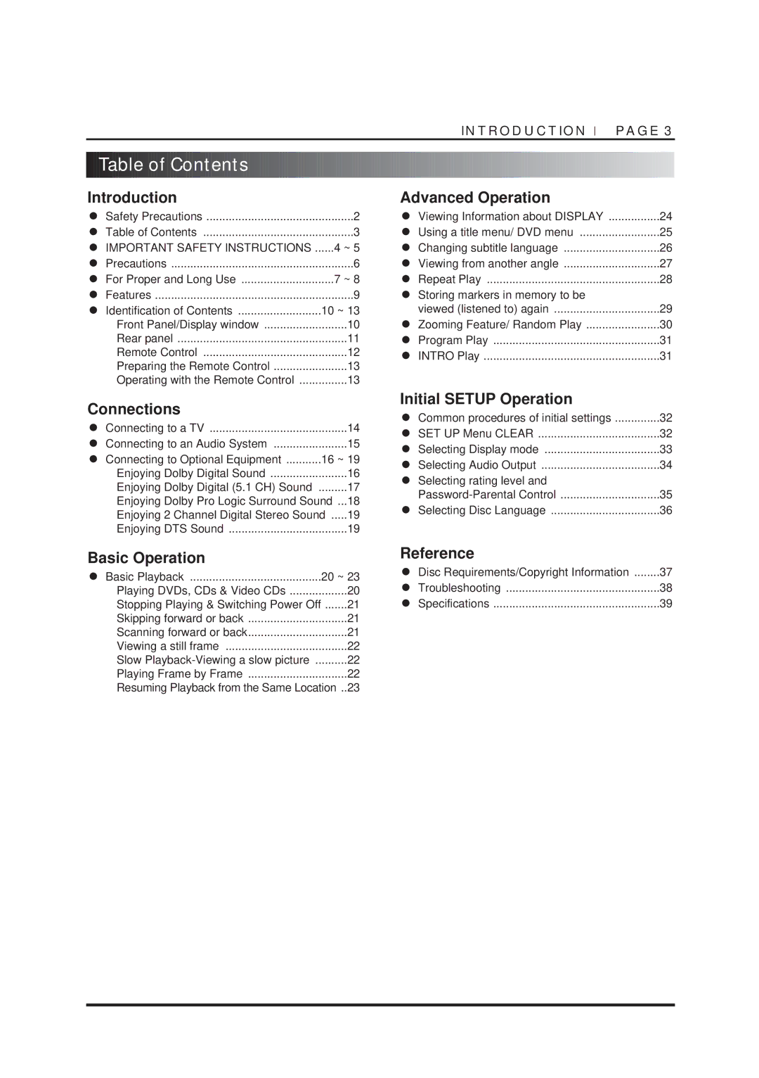 NAD T550DVD owner manual Table of Contents 