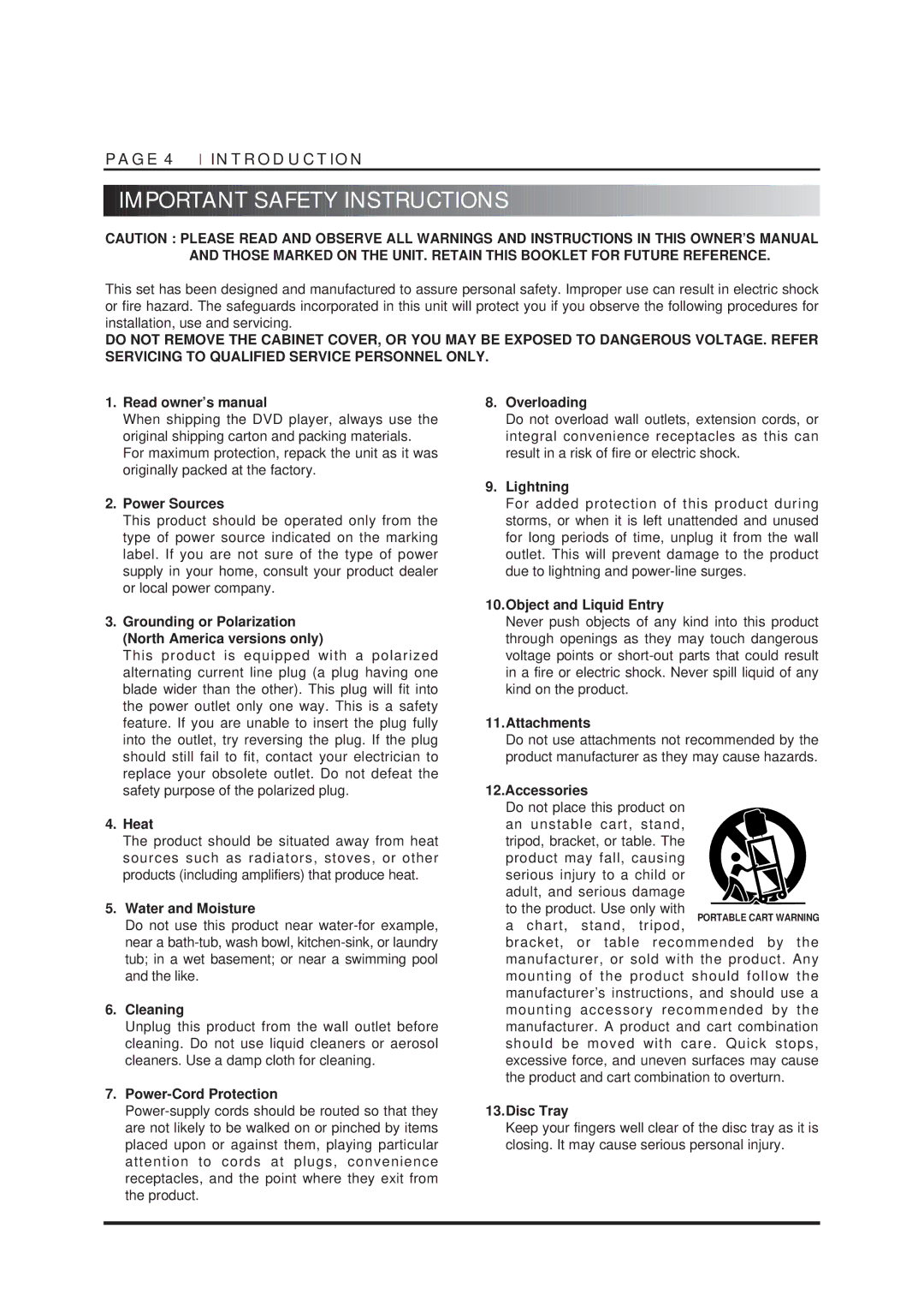 NAD T550DVD owner manual Important Safety Instructions 