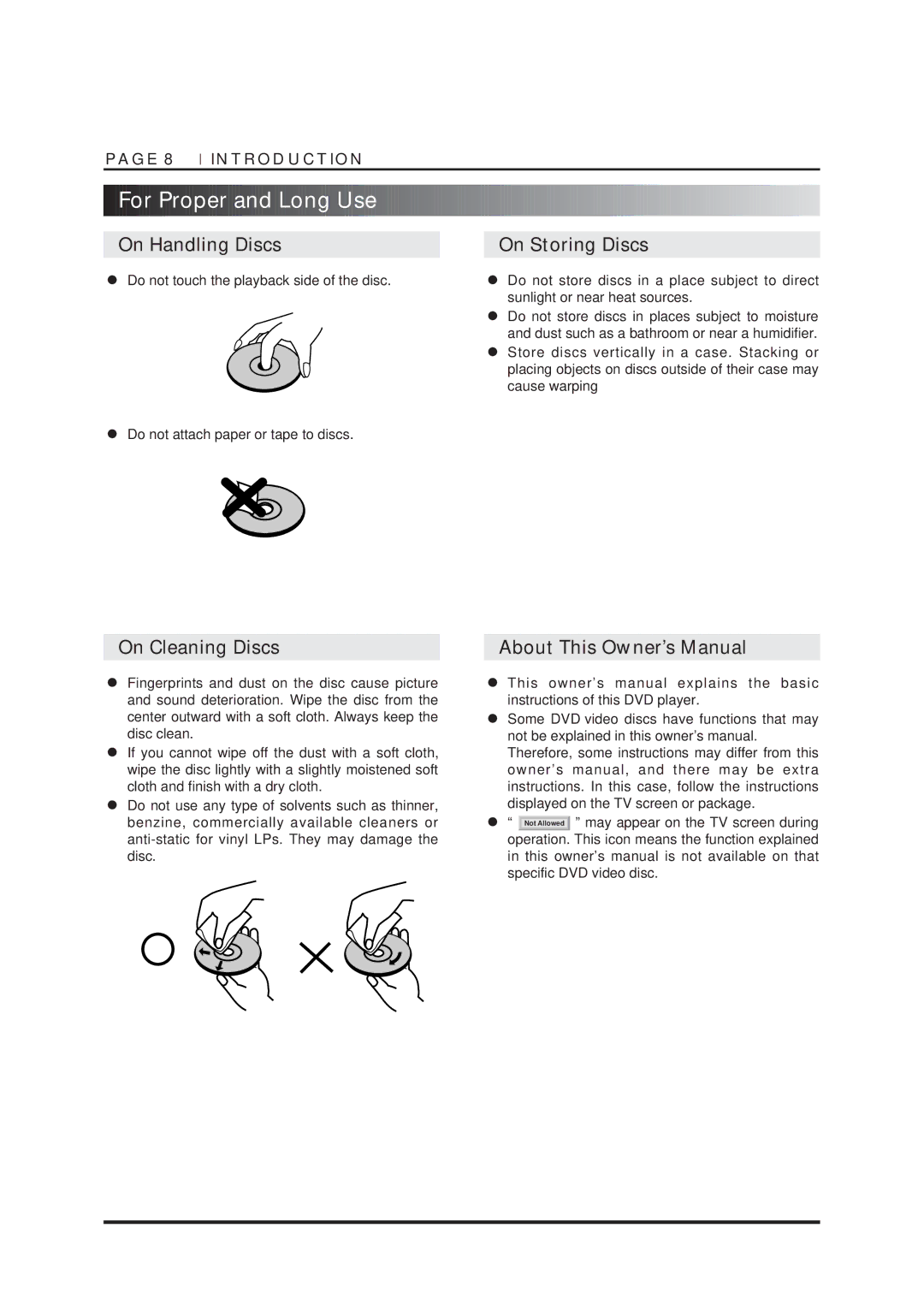 NAD T550DVD owner manual On Handling Discs, On Cleaning Discs 