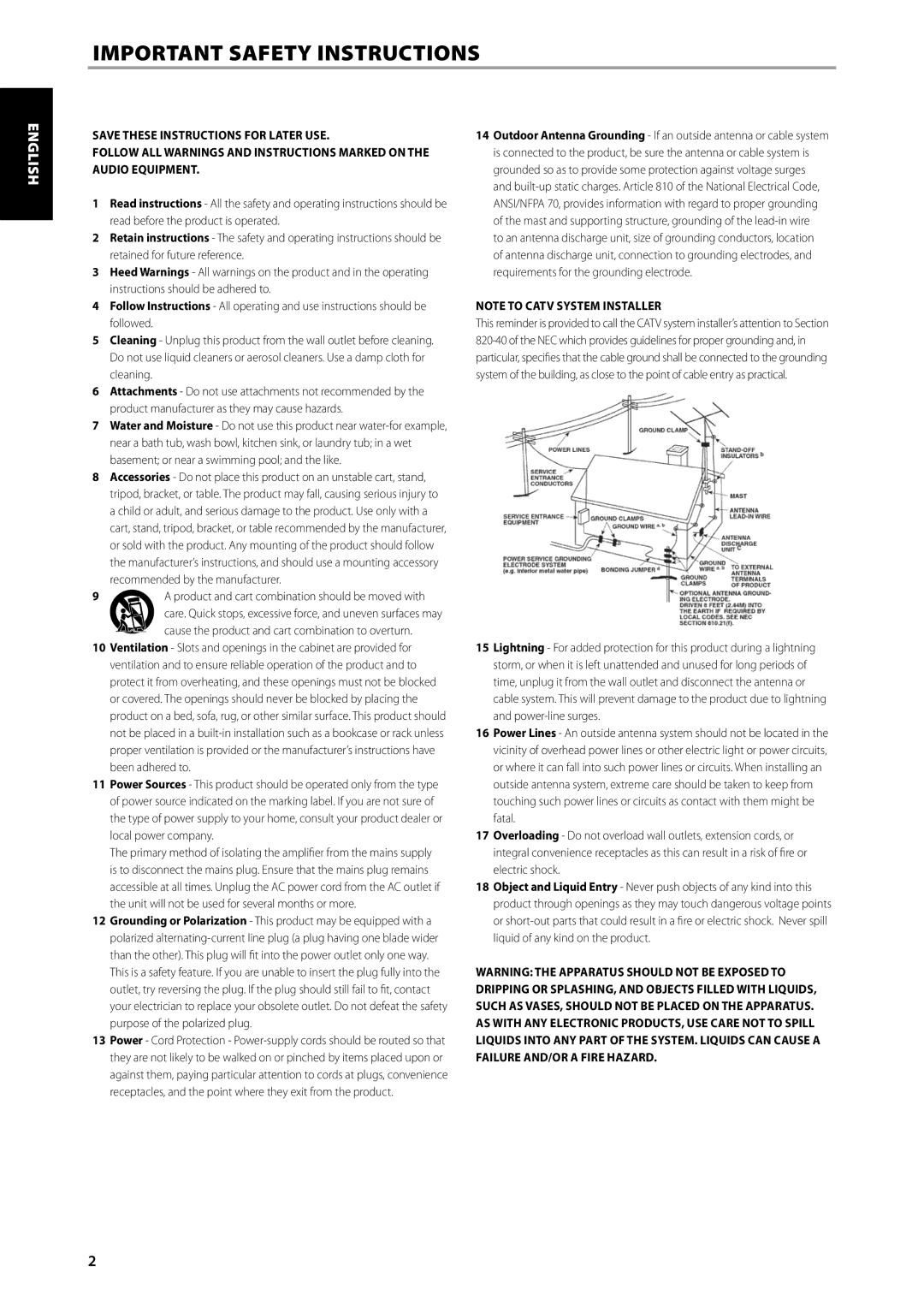 NAD T557 owner manual Important Safety Instructions 