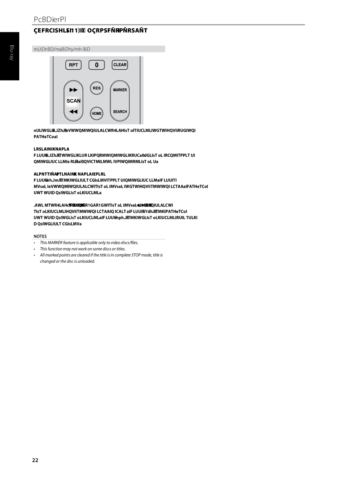 NAD T557 owner manual MARKER, SEARCH, Clear, Enter a marker, Recall or Clear a Marker Scene 