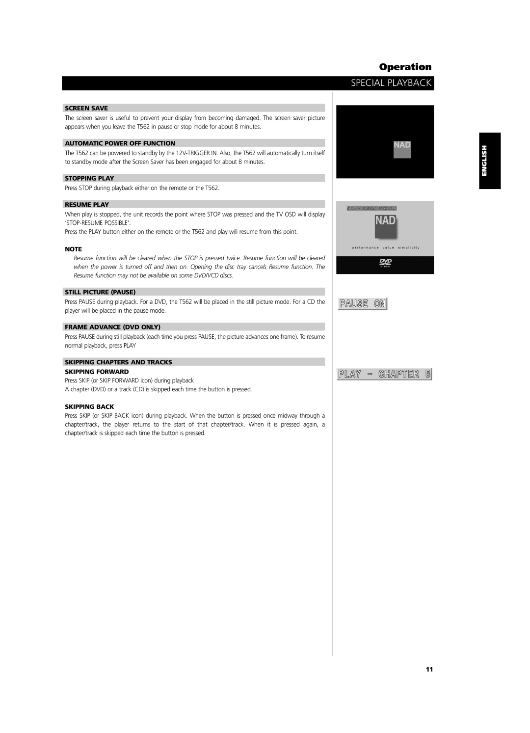 NAD T562 owner manual Special Playback 