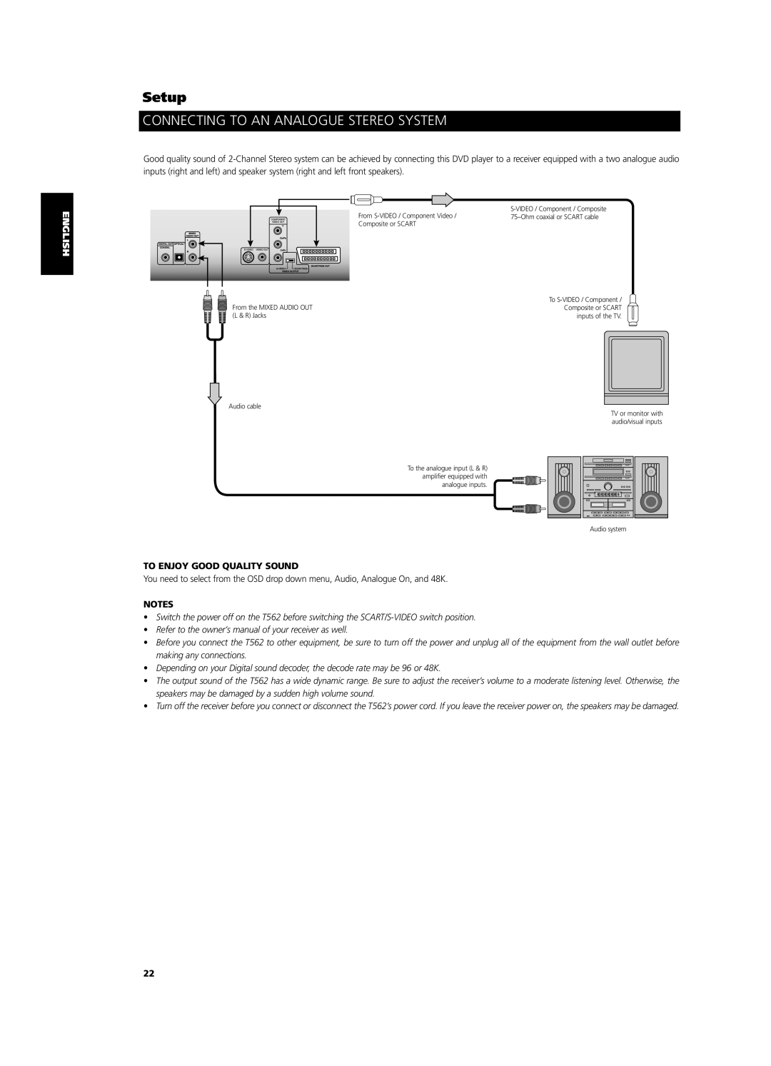 NAD T562 owner manual Connecting to AN Analogue Stereo System, To Enjoy Good Quality Sound 