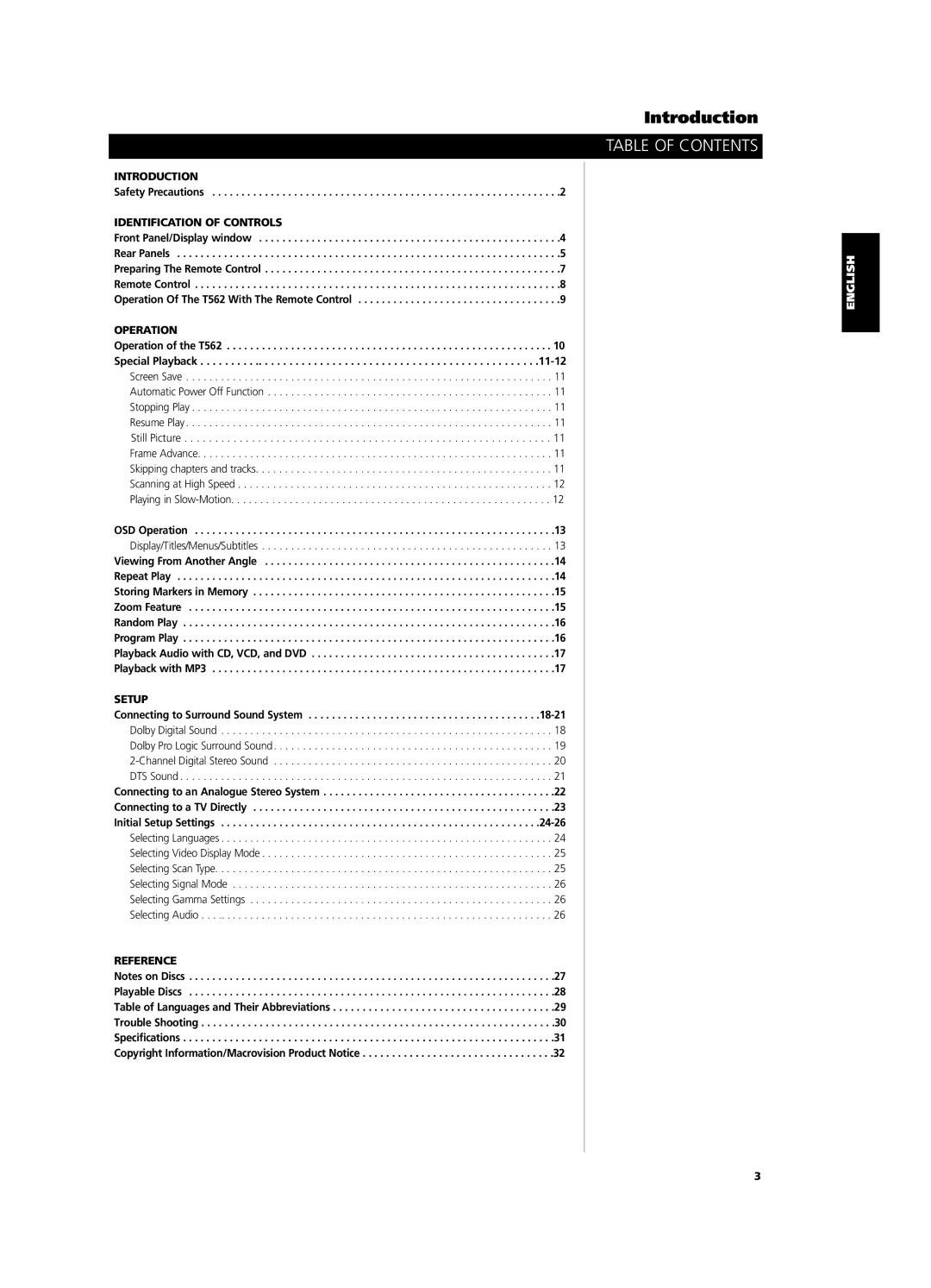 NAD T562 owner manual Table of Contents 