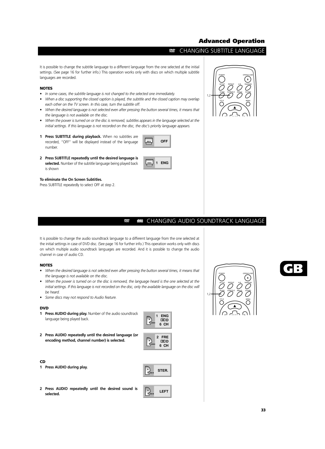 NAD T571 owner manual Changing Subtitle Language, Changing Audio Soundtrack Language, Number, Dvd 