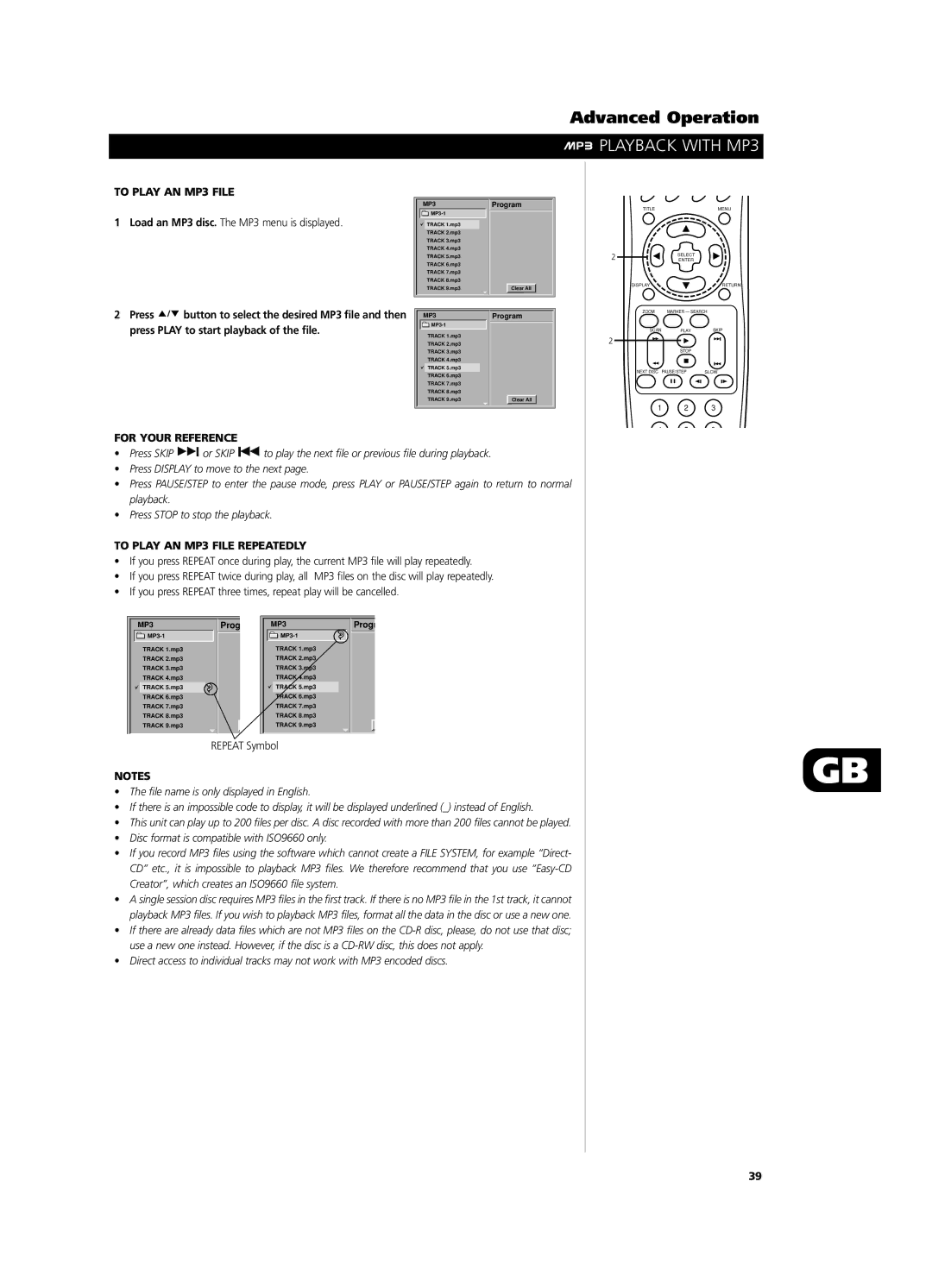 NAD T571 owner manual Playback with MP3, To Play AN MP3 File Repeatedly 