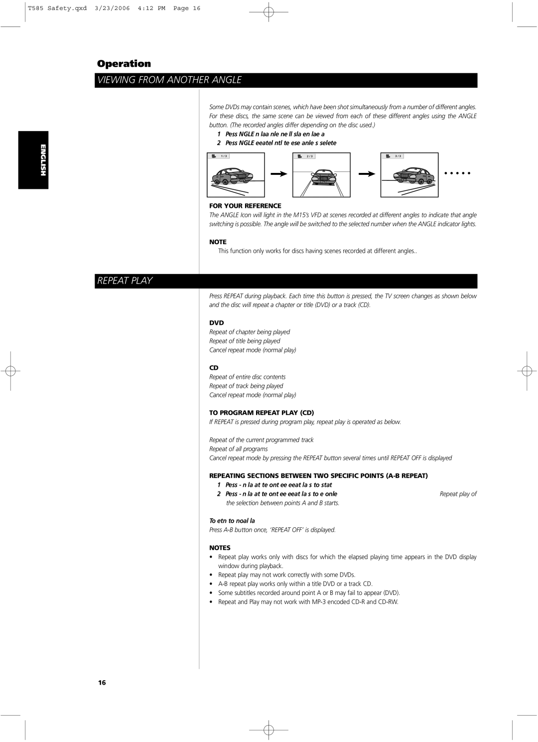 NAD T585 owner manual Viewing from Another Angle, Repeat Play 