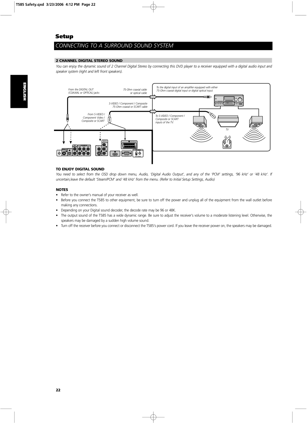 NAD T585 owner manual Channel Digital Stereo Sound, To Enjoy Digital Sound 