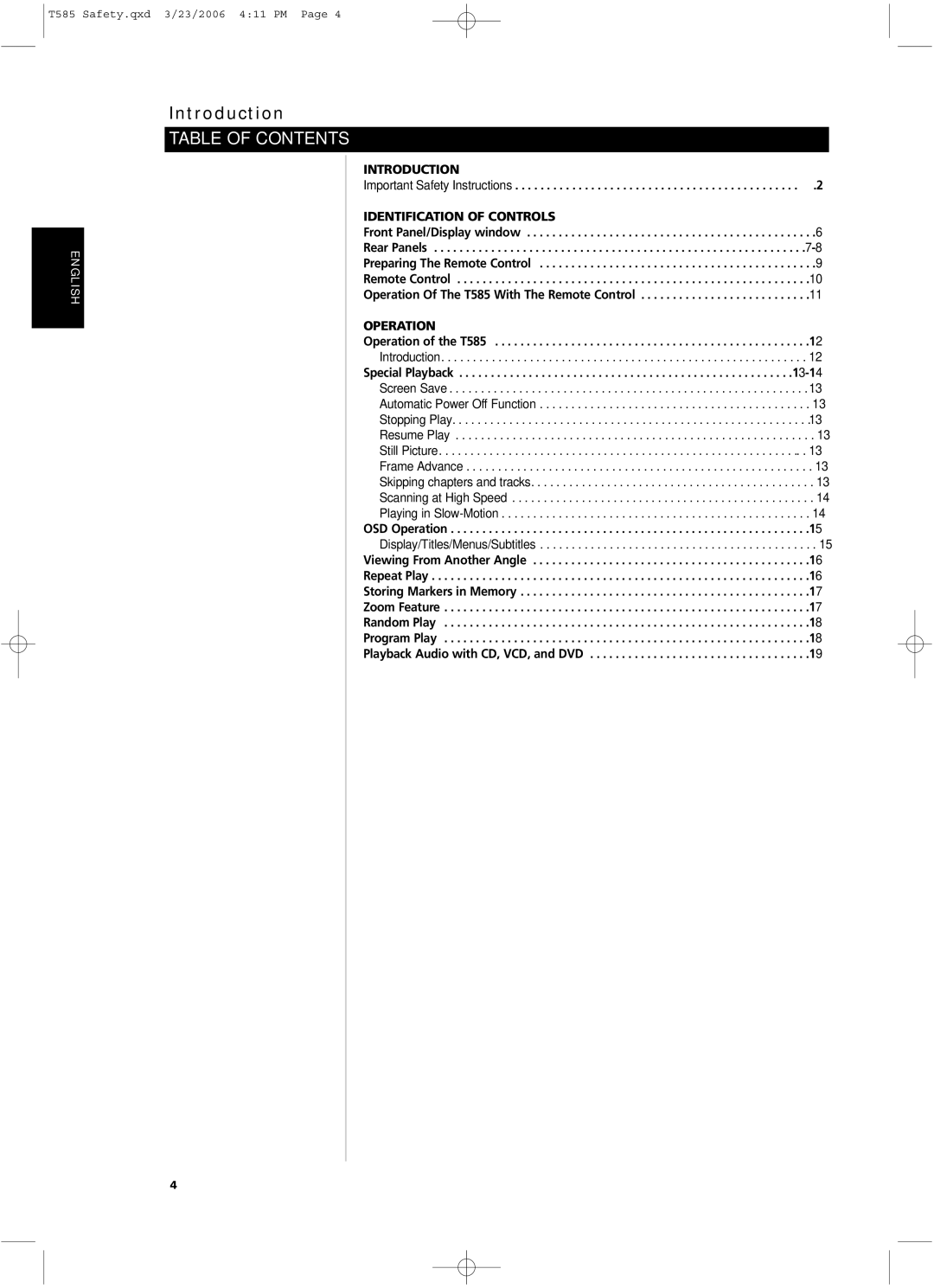 NAD T585 owner manual Table of Contents 