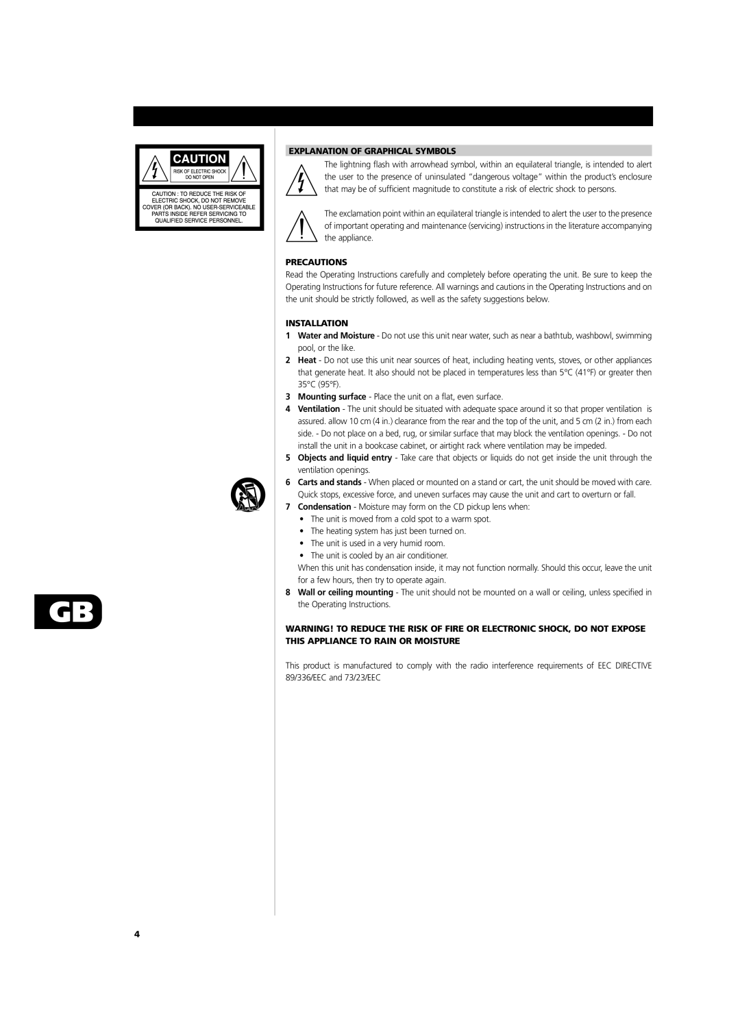 NAD T741 owner manual Explanation of Graphical Symbols, Precautions, Installation 