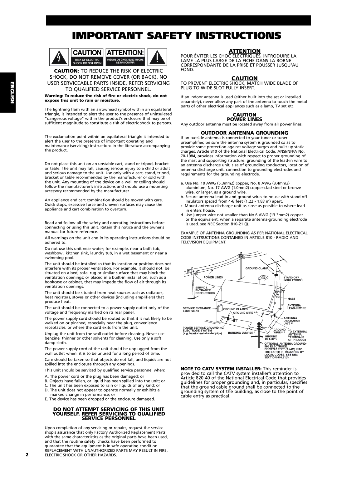 NAD T742 owner manual Important Safety Instructions 