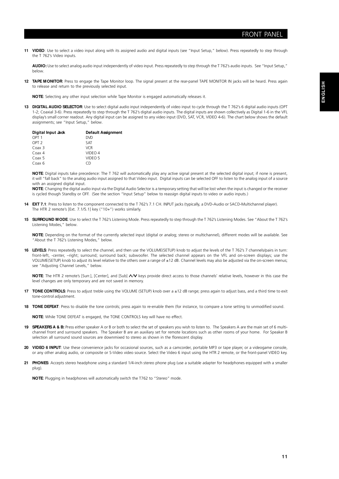 NAD T762 owner manual Digital Input Jack 