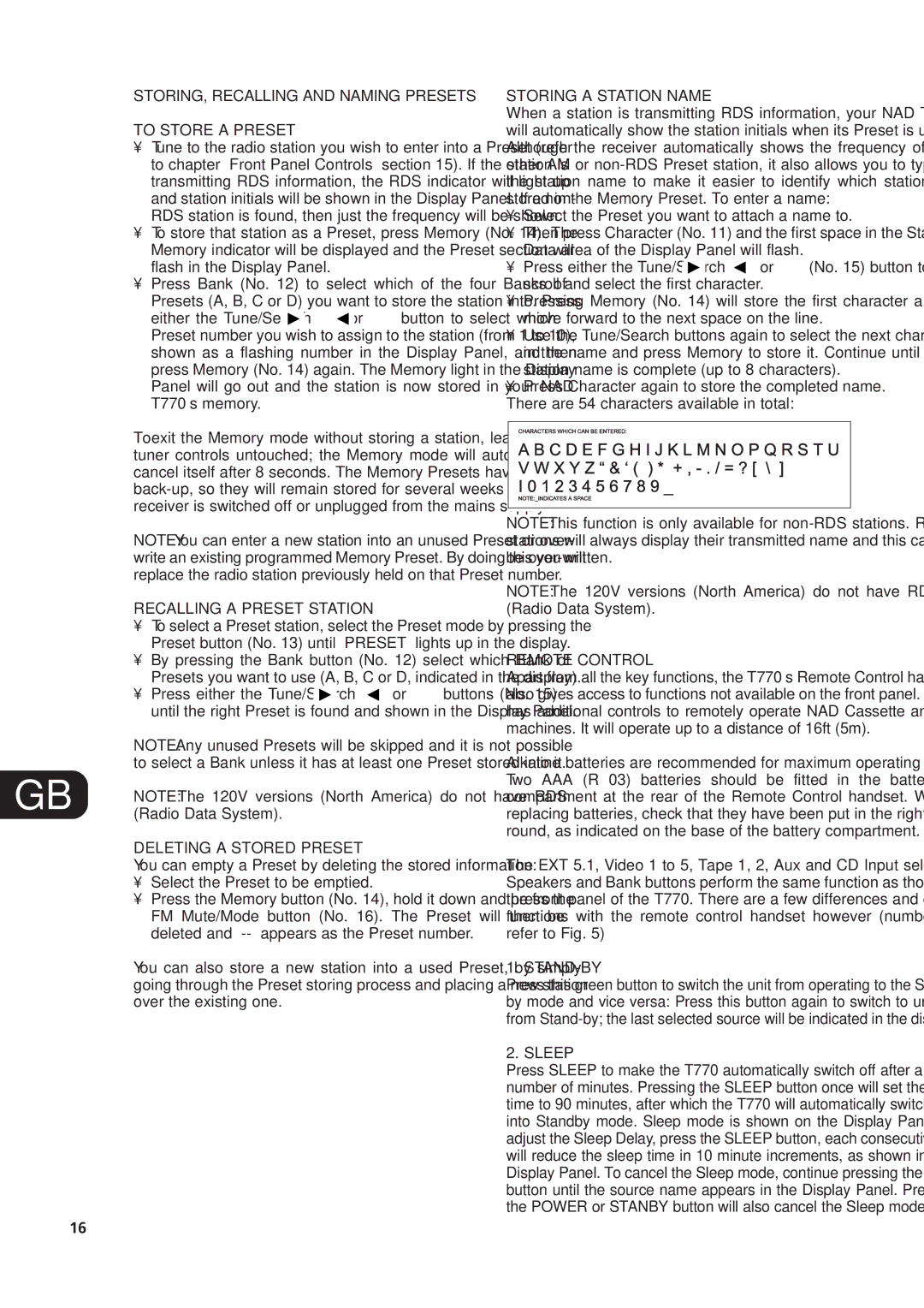 NAD T770 STORING, Recalling and Naming Presets To Store a Preset, Recalling a Preset Station, Deleting a Stored Preset 
