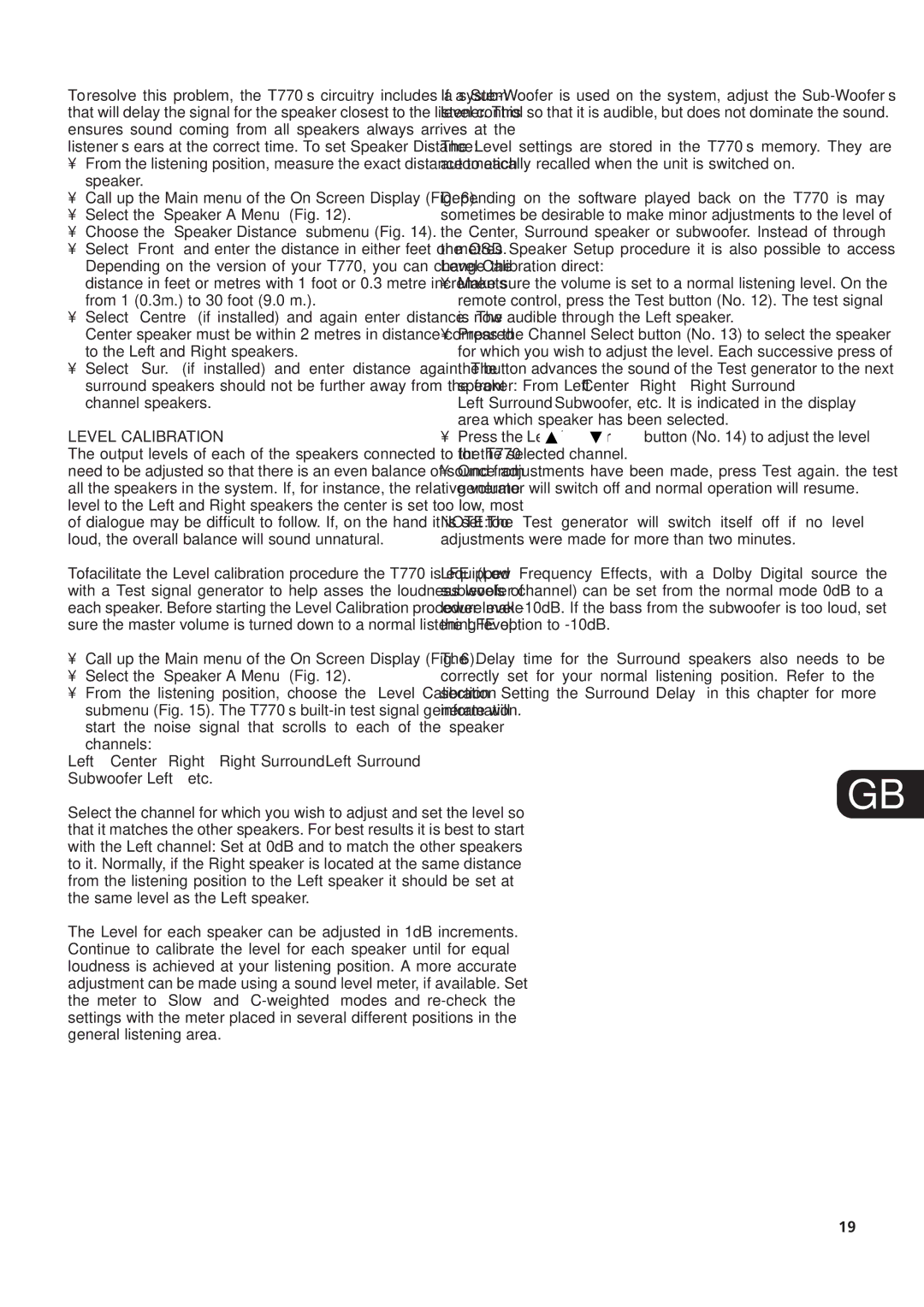 NAD T770 owner manual Level Calibration 