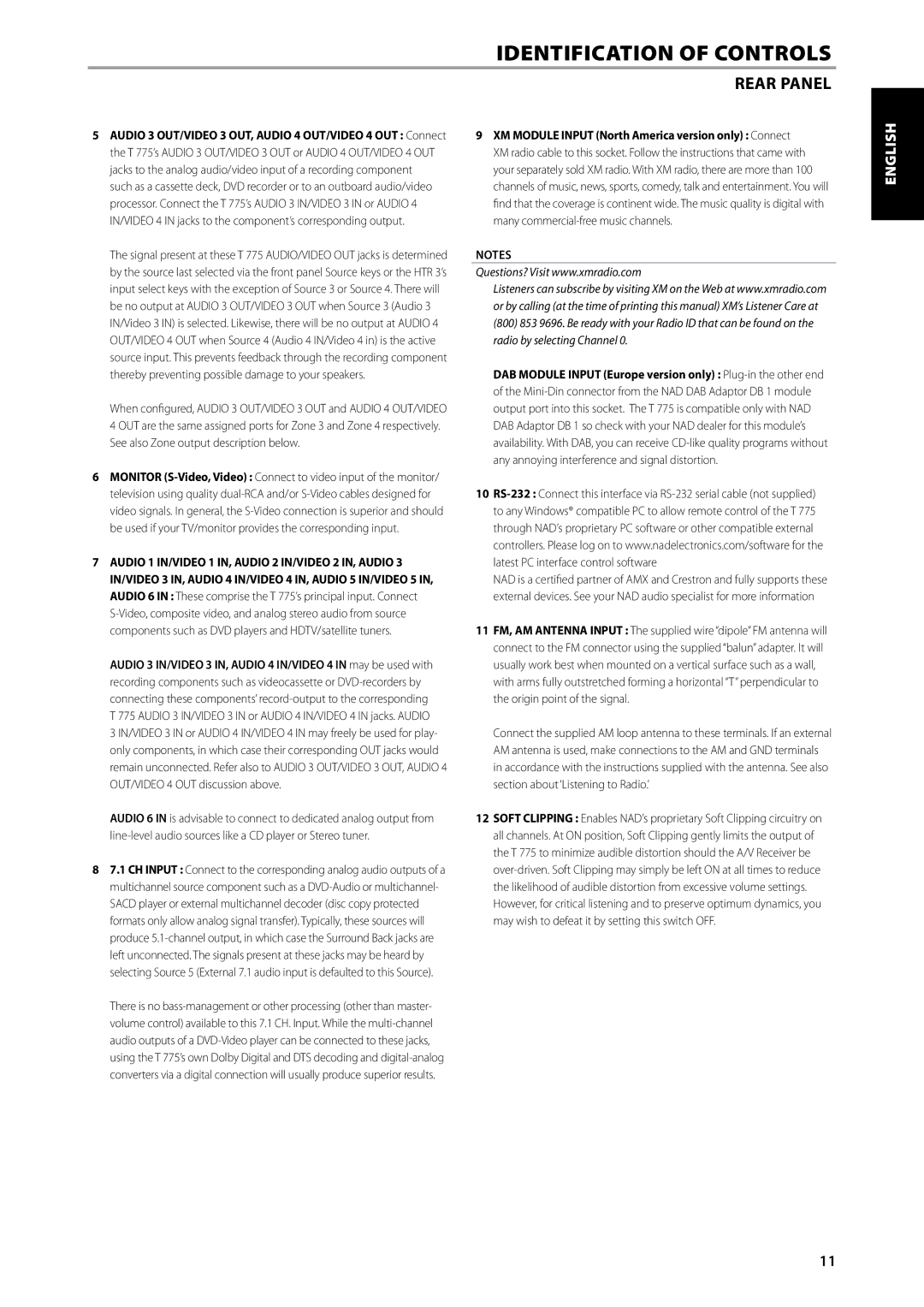 NAD T775 owner manual Identification of controls 