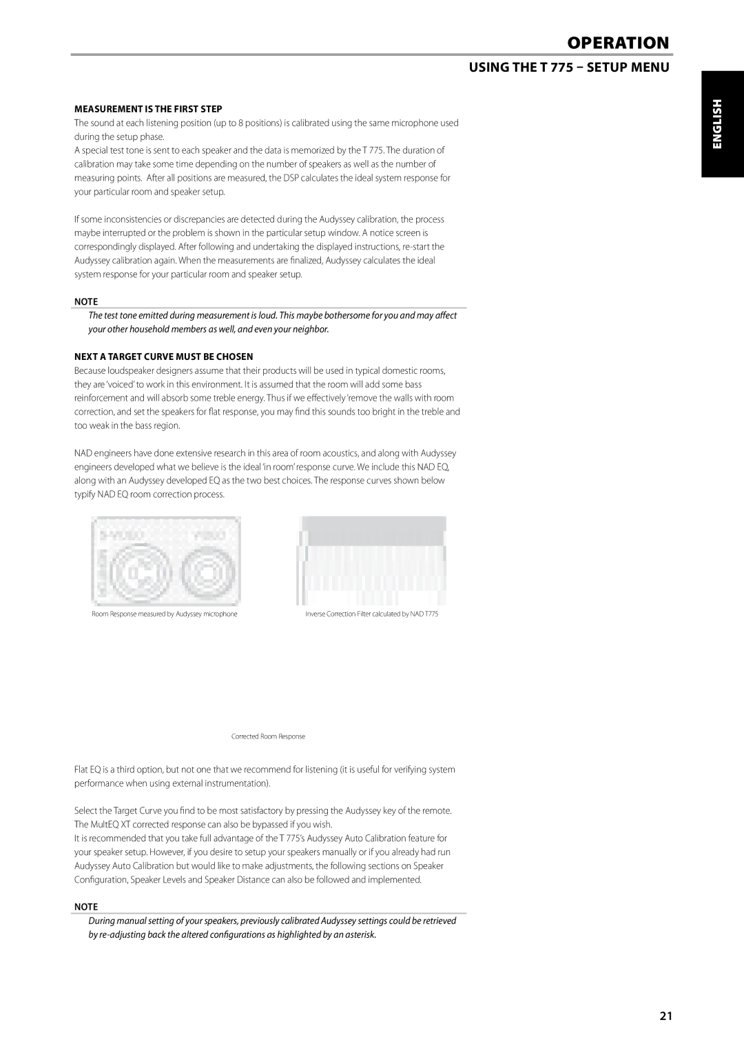 NAD T775 owner manual Measurement is the first step, Next a Target Curve must be chosen 