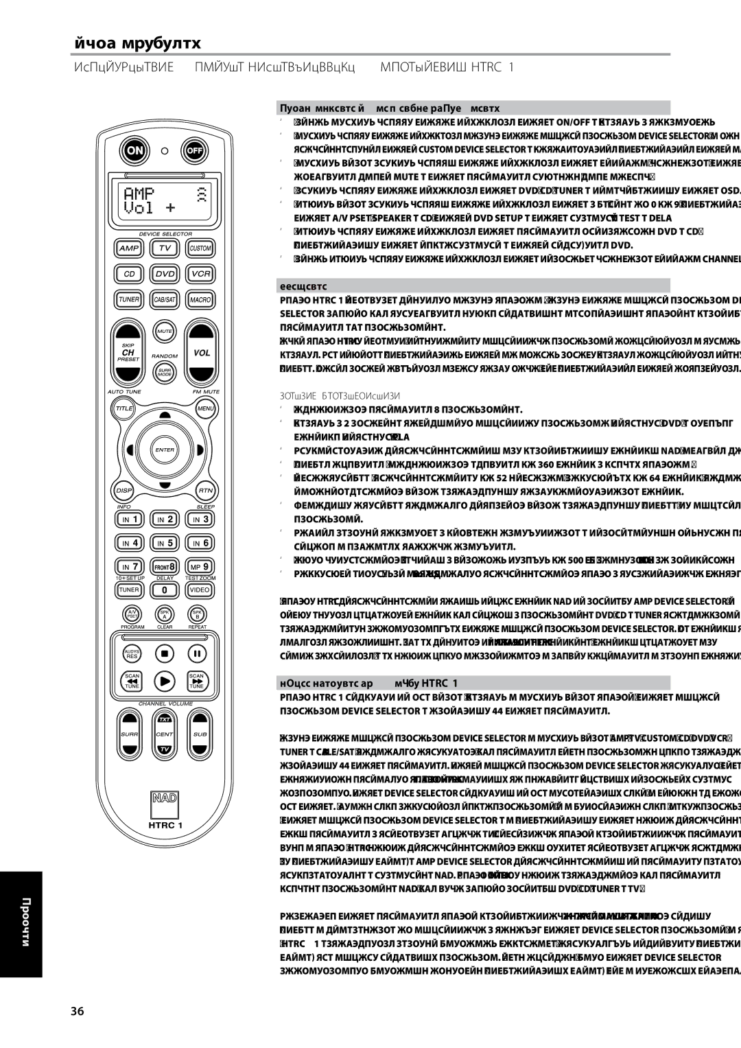 NAD T785-R Использование Пульта Дистанционного Управления Htrc, Расположение Элементов Управления, Краткие Характеристики 