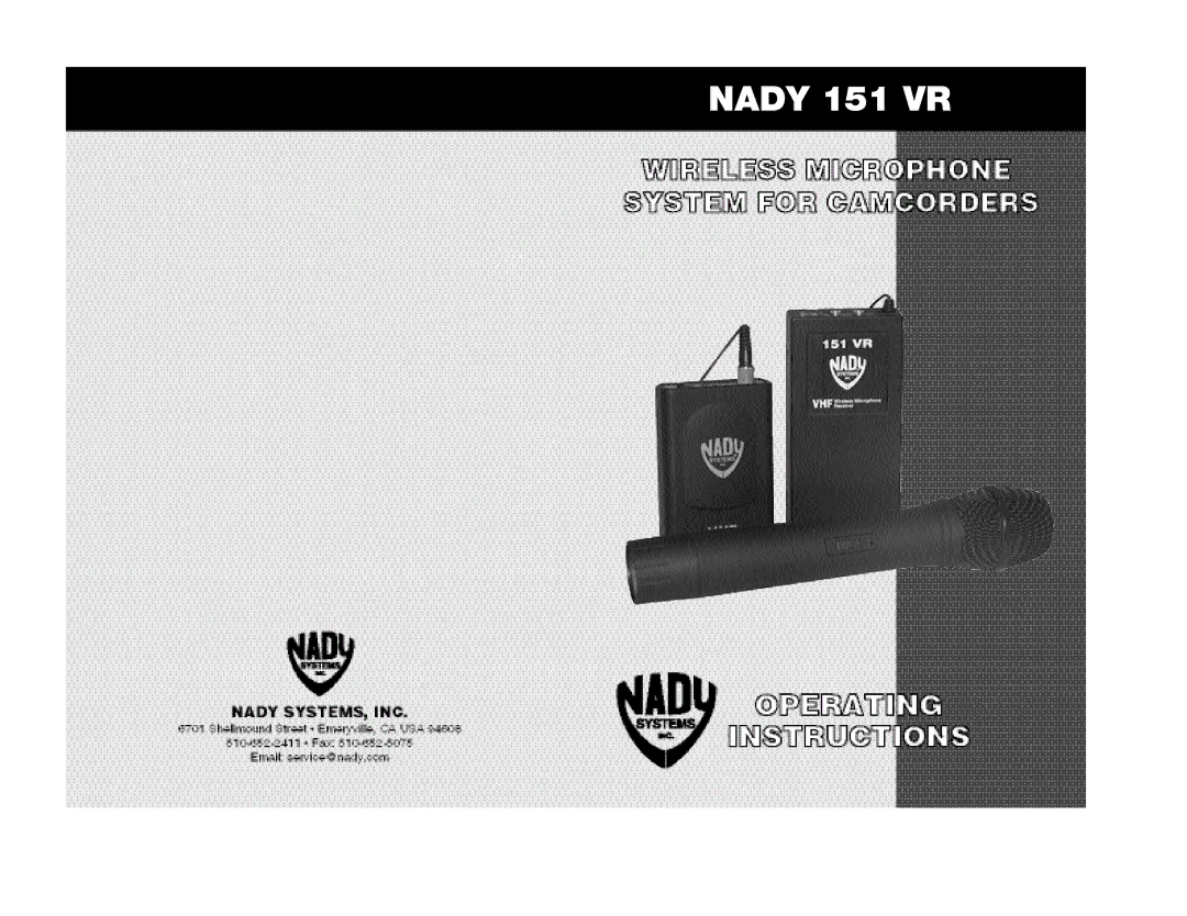 Nady Systems 151VRHTSYSTEMF, 151VRHTSYSTEMA, 151VRLTSYSTEMA, 151VRLTSYSTEMF, 151VRLTSYSTEMH, 151VRHTSYSTEMH manual Nady 151 VR 