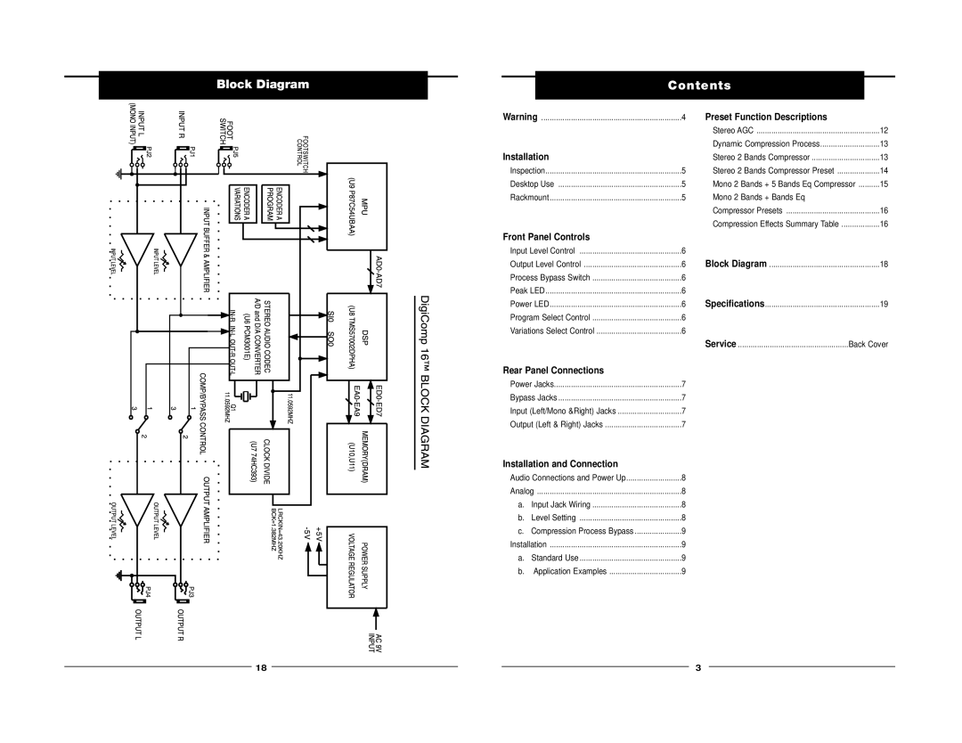 Nady Systems 16 owner manual Block Diagram Contents 