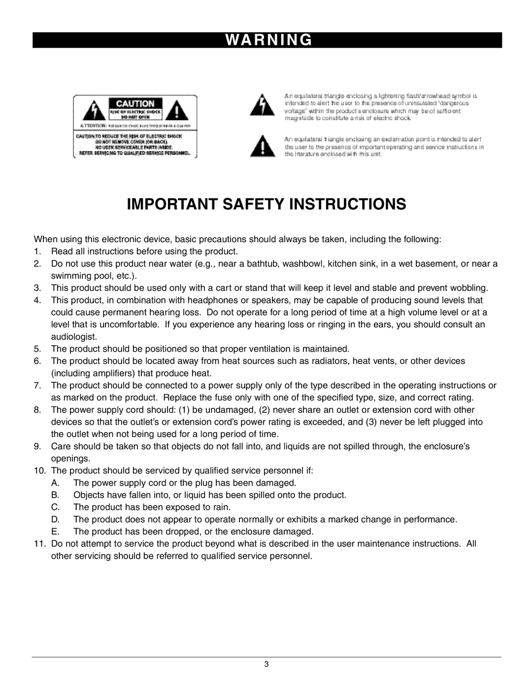 Nady Systems 3WA-1700 owner manual Wa R N I N G, Important Safety Instructions 