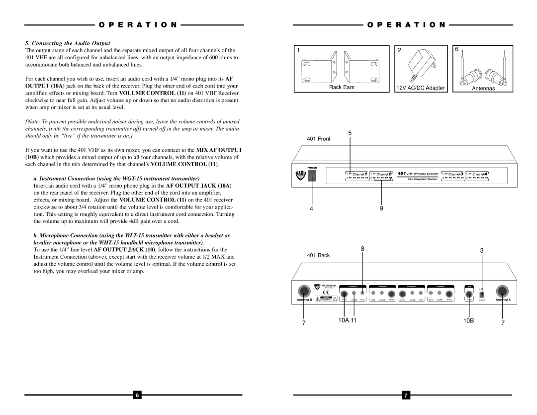 Nady Systems 401 manual 10B 