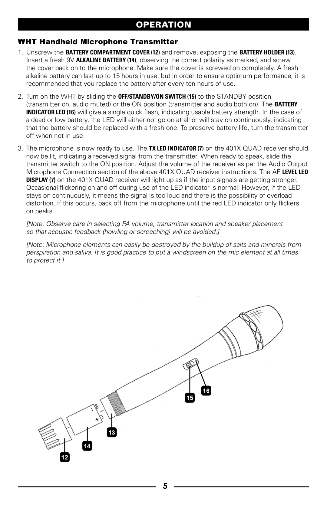 Nady Systems 401XQLTOSYSAB, 401XQ2HT2LTE4FHE, 401XQUADLTE4F owner manual WHT Handheld Microphone Transmitter 