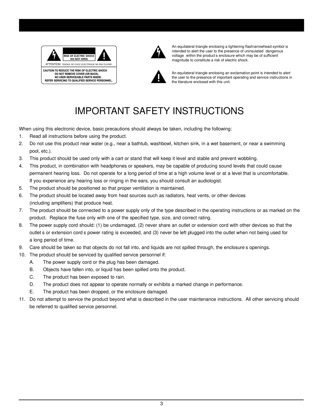 Nady Systems 4180 owner manual Important Safety Instructions 