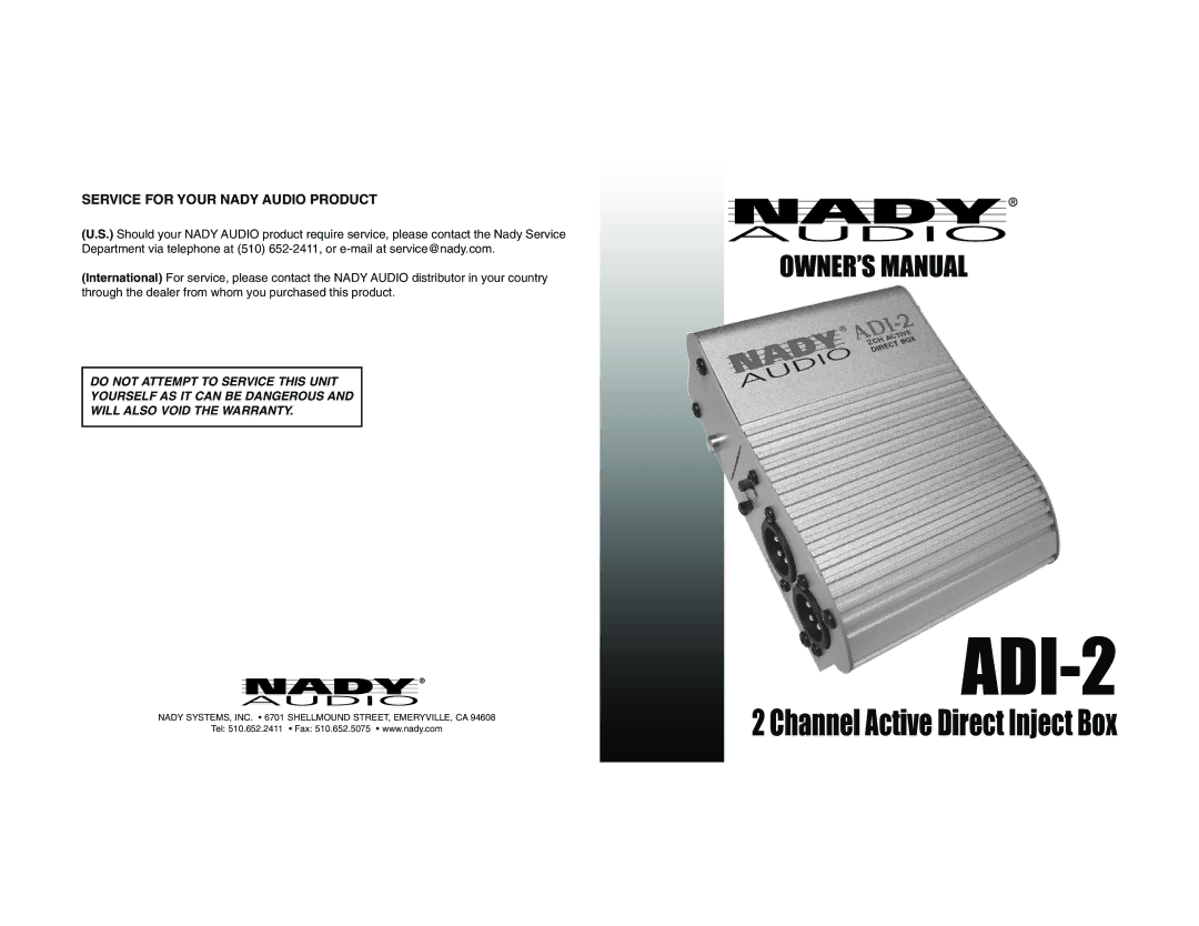 Nady Systems ADI-2 owner manual 