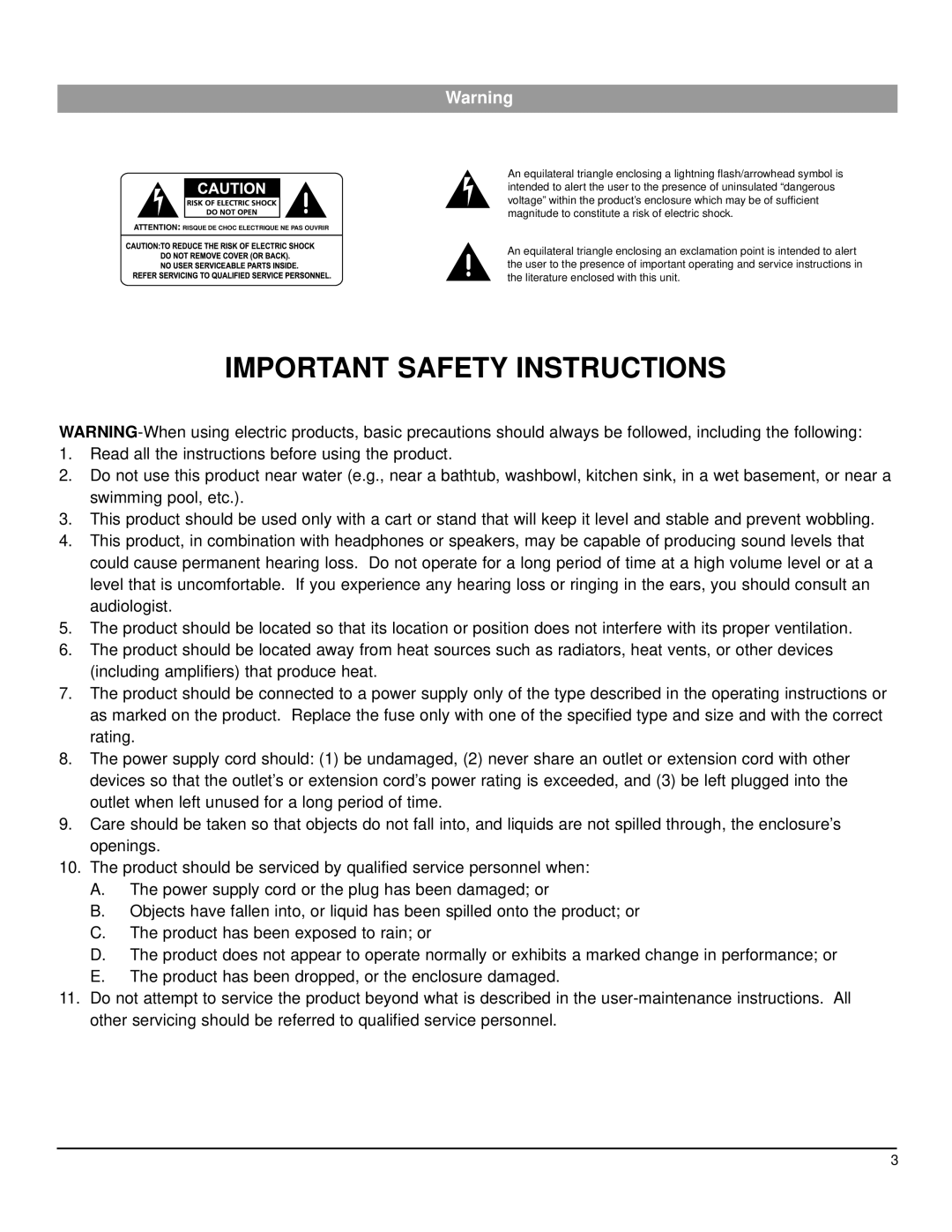 Nady Systems CX-22SW owner manual Important Safety Instructions 