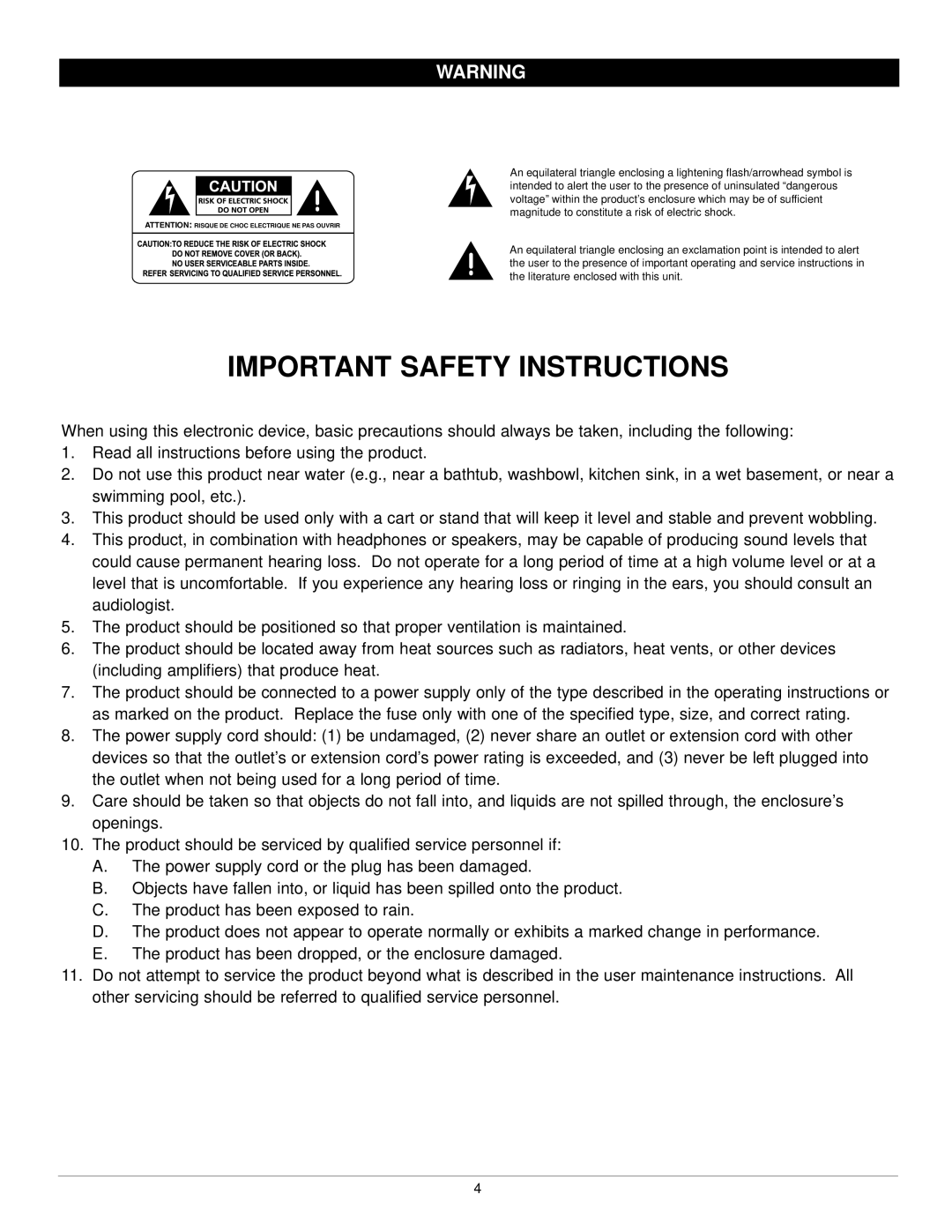 Nady Systems CX-2314 owner manual Important Safety Instructions 