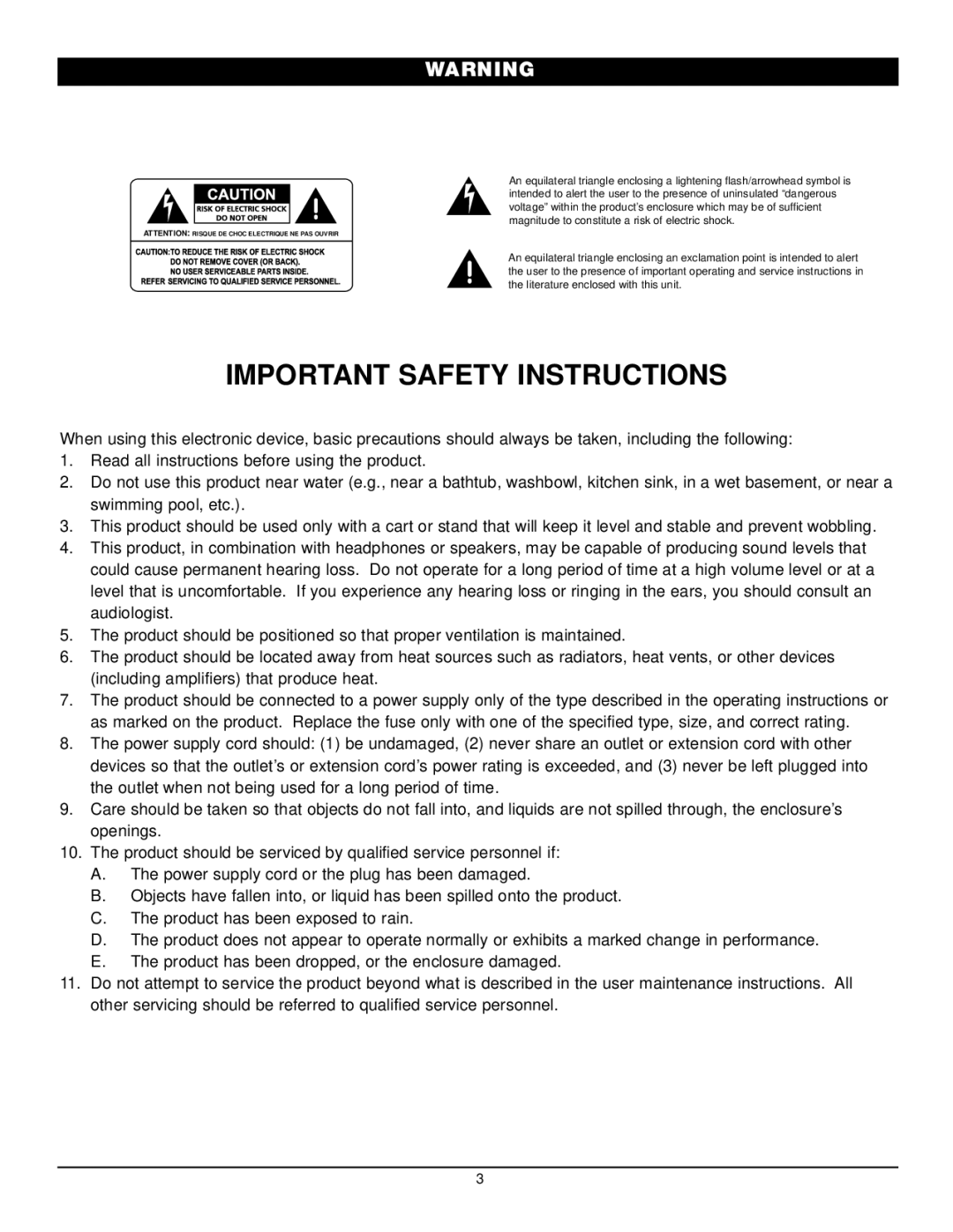 Nady Systems CX-23SW owner manual Important Safety Instructions 