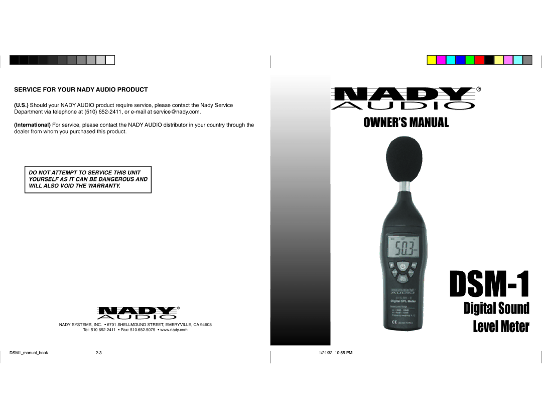 Nady Systems Digital Sound Level Meter DSM-1 owner manual 