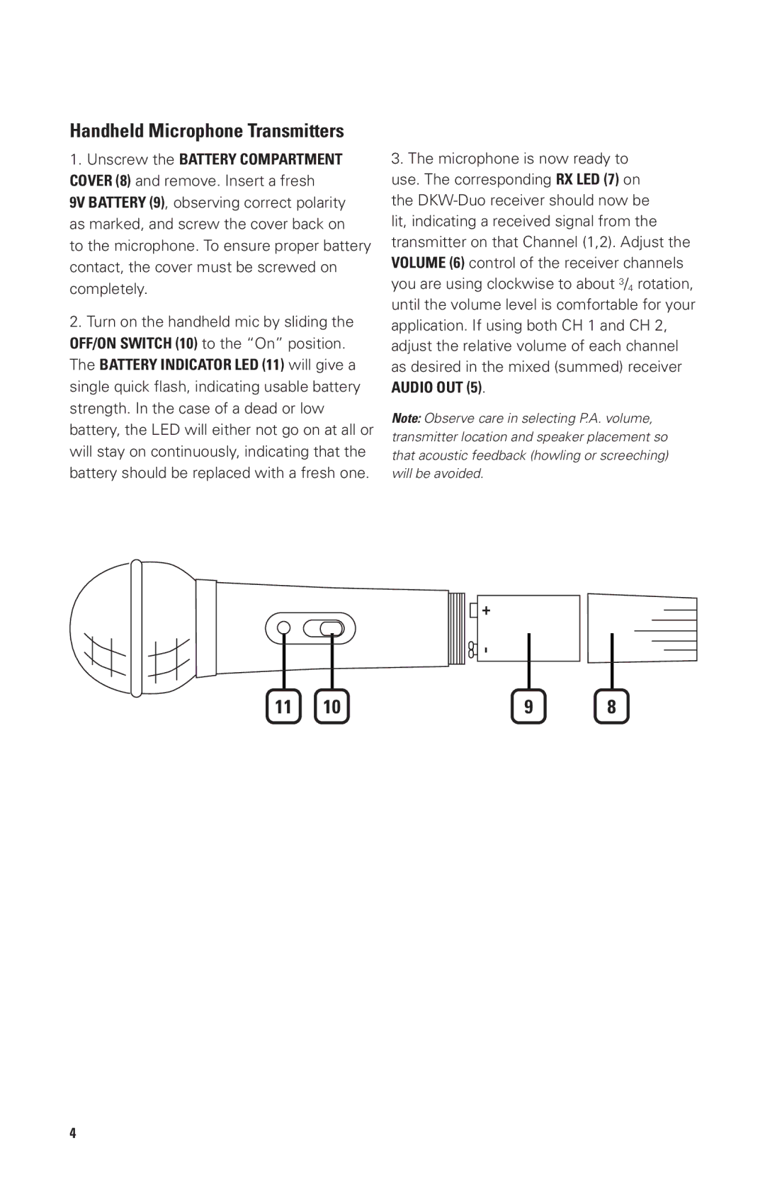 Nady Systems dkw-duo, dual wireless microphone system owner manual Handheld Microphone Transmitters 