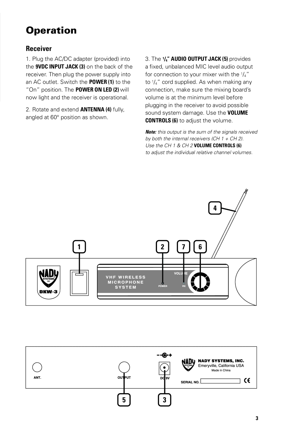 Nady Systems DKW3GTB, DKW3GTP, DKW3GTR, DKW3GTD owner manual Operation 