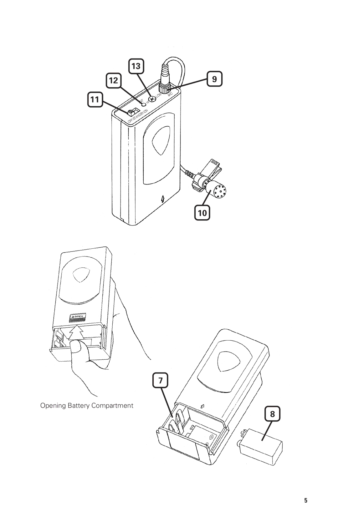 Nady Systems DKW3LTOR, DKW3LTOP, DKW3LTOD, DKW3LTOB185150MHZ owner manual Opening Battery Compartment 